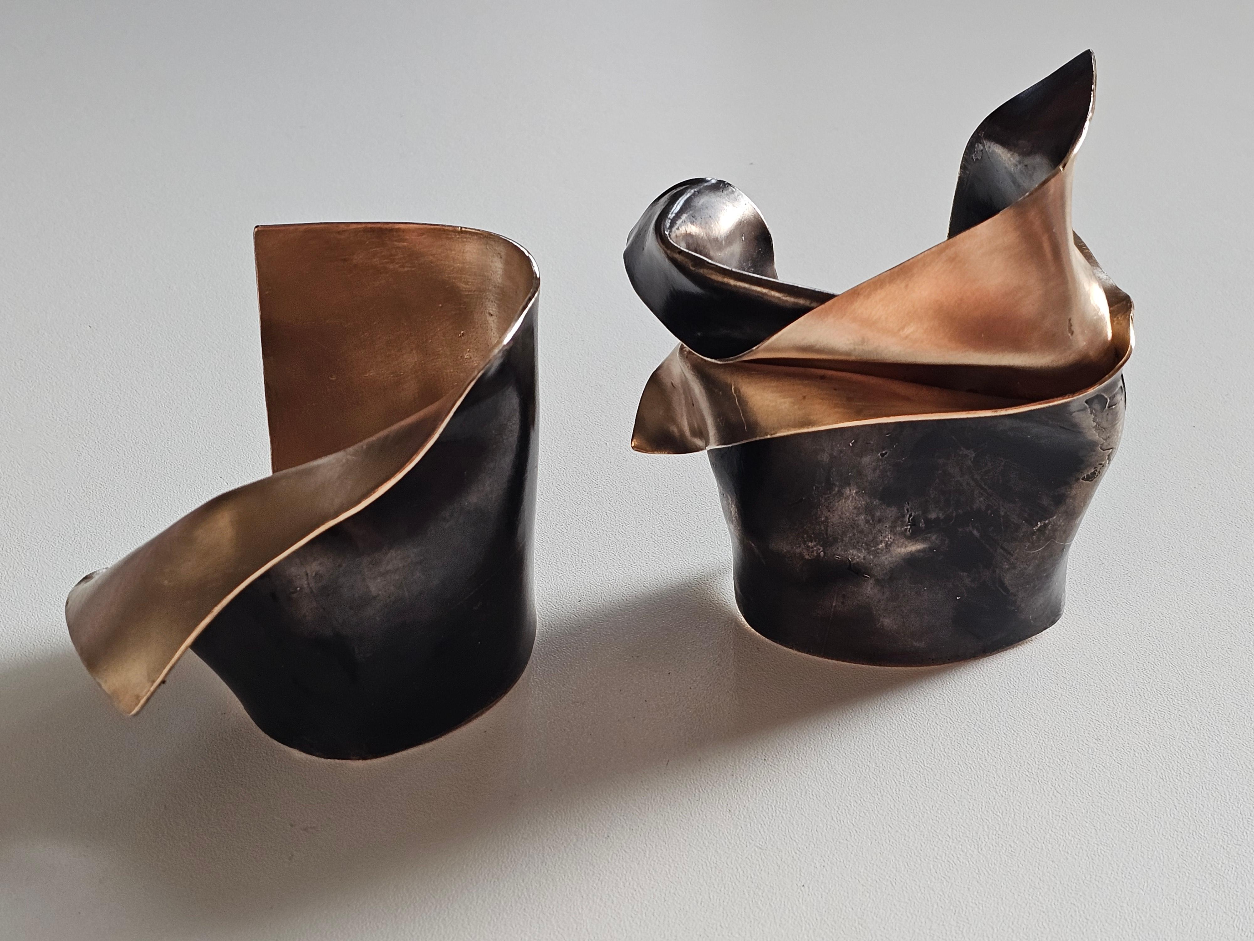 Alina Alamorean Sculptural Contemporary Statement Cuff Bracelet Black Bronze For Sale 6