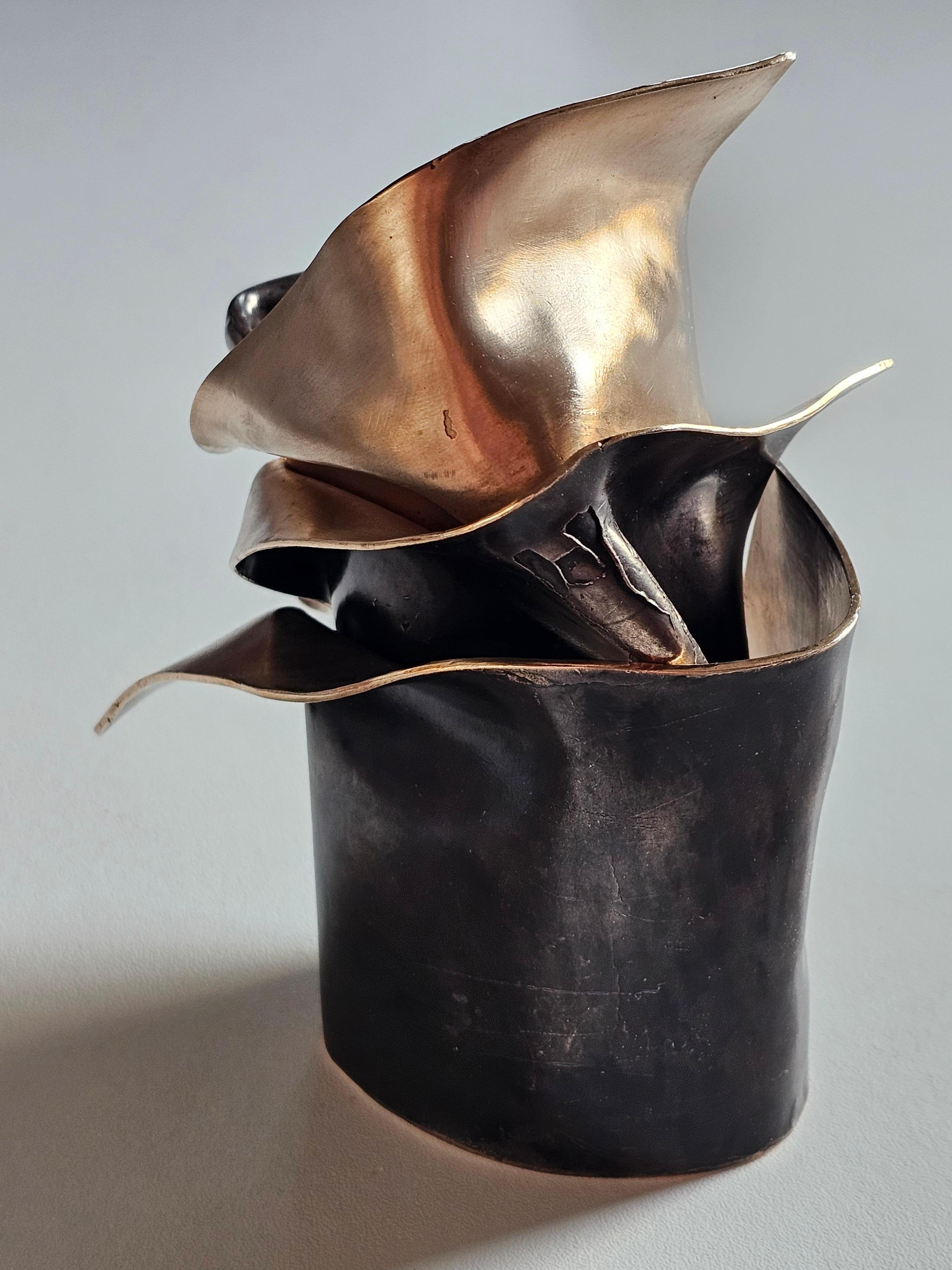 Alina Alamorean Sculptural Contemporary Statement Cuff Bracelet Black Bronze For Sale 8
