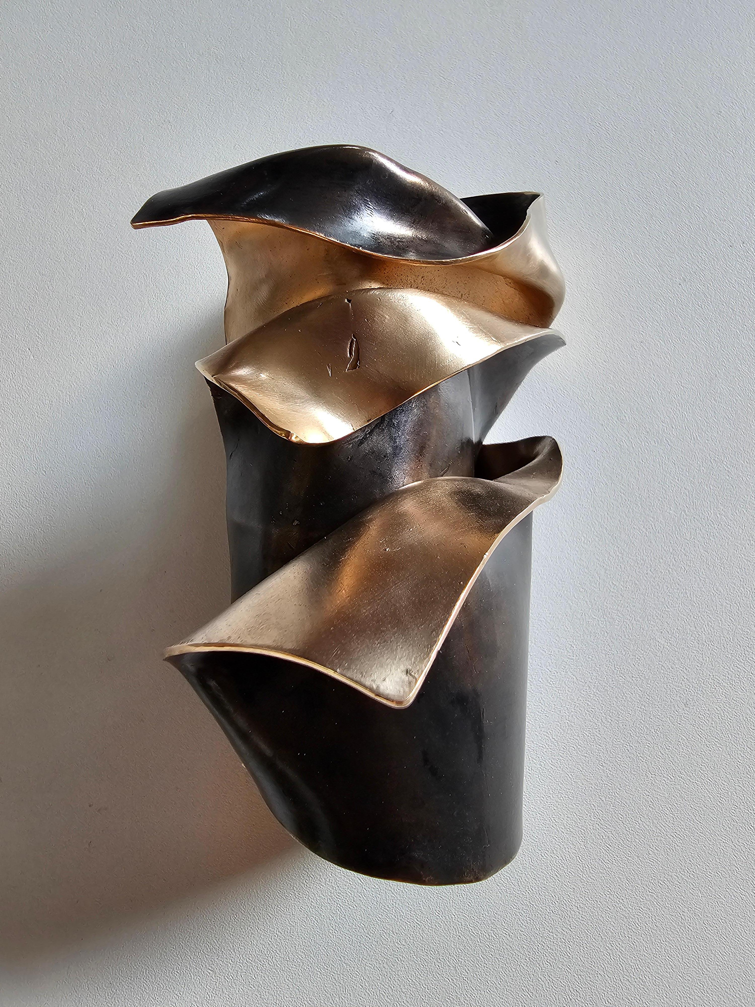 Triple Sculpture Statement Cuff in rose satinated and black patinated bronze and polished outlines 
3 in 1, can be worn together or separately
Unique 
Hallmarked

Dimensions 
cm : L 10 x W 8 x H 14.5 
in : L 3.94 x W 3.15 x H 5.70
Opening : 2.5 cm (