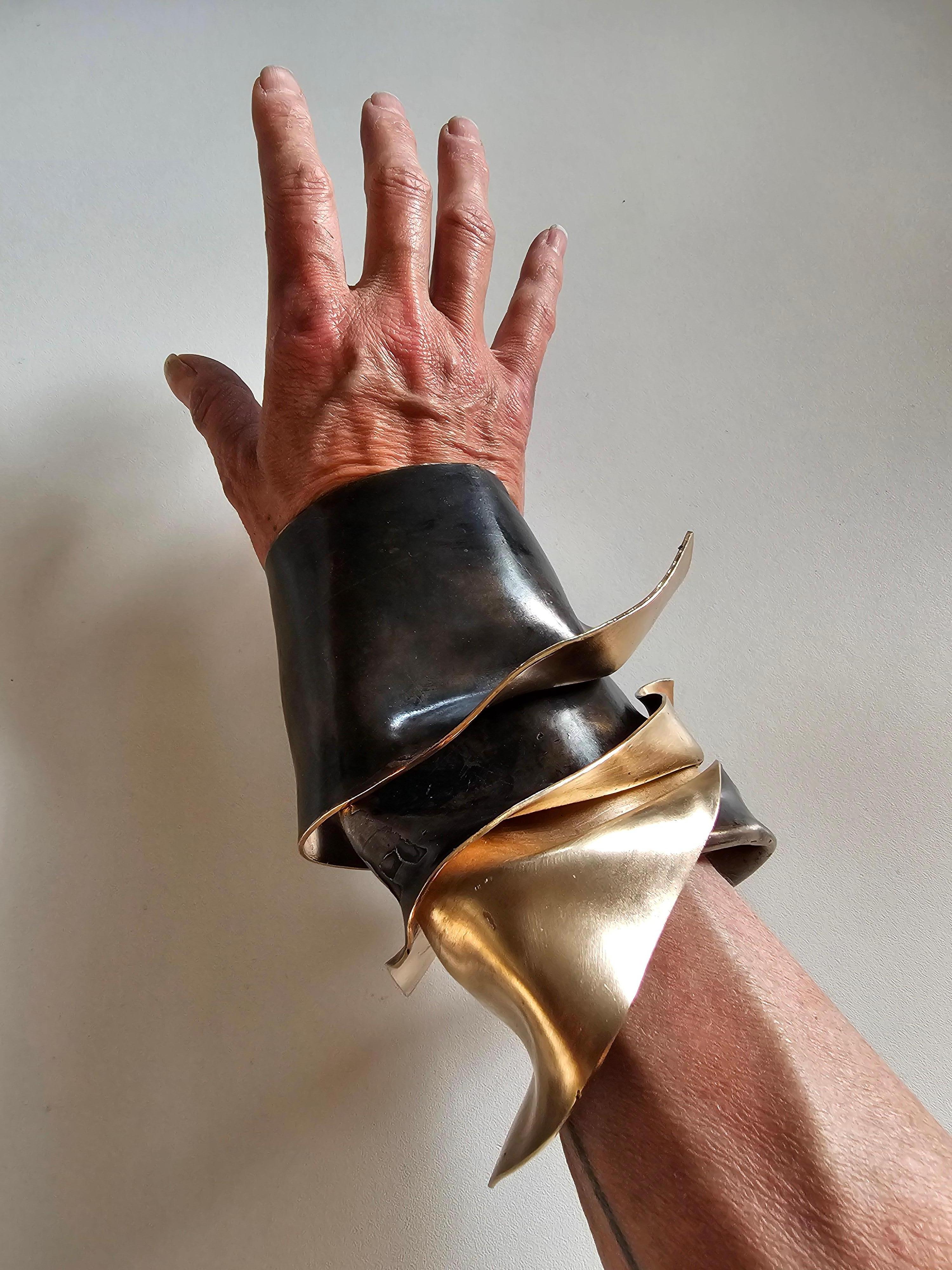 Alina Alamorean Sculptural Contemporary Statement Cuff Bracelet Black Bronze For Sale 16