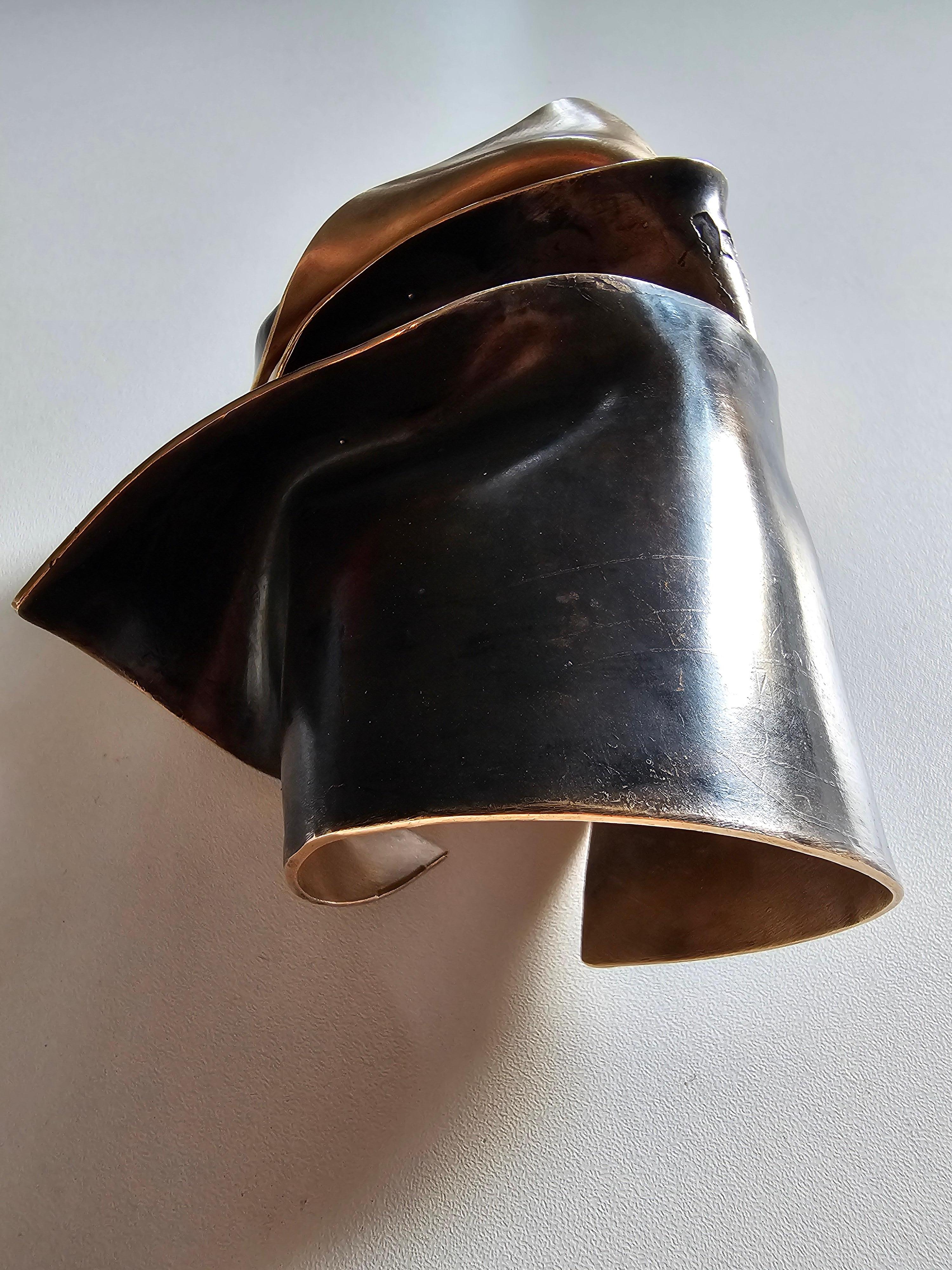 Alina Alamorean Sculptural Contemporary Statement Cuff Bracelet Black Bronze For Sale 4