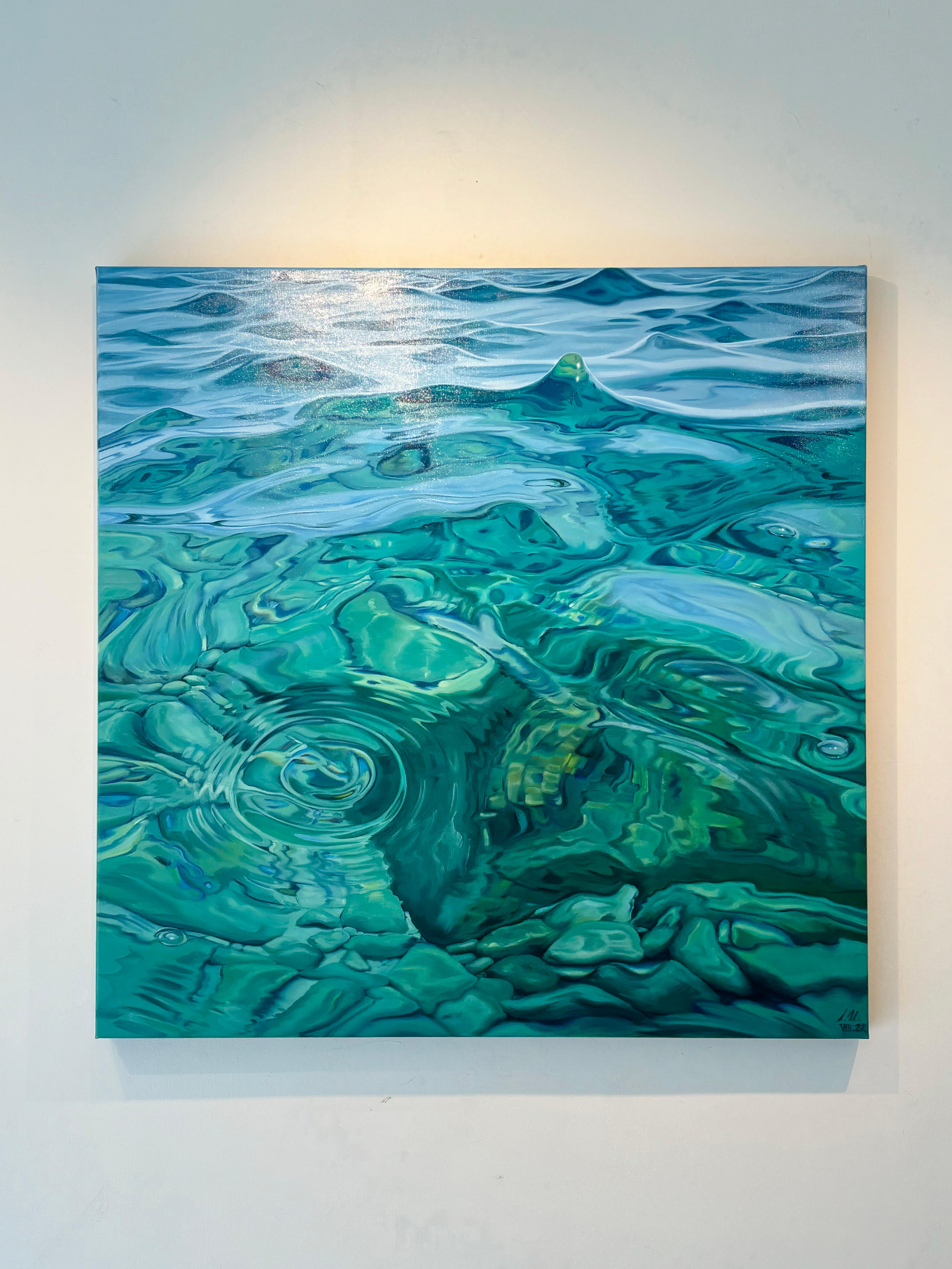 Aguas Cristalinas -Pintura original de paisaje acuático de realismo moderno -Arte contemporáneo - Painting de Alina Huberenko