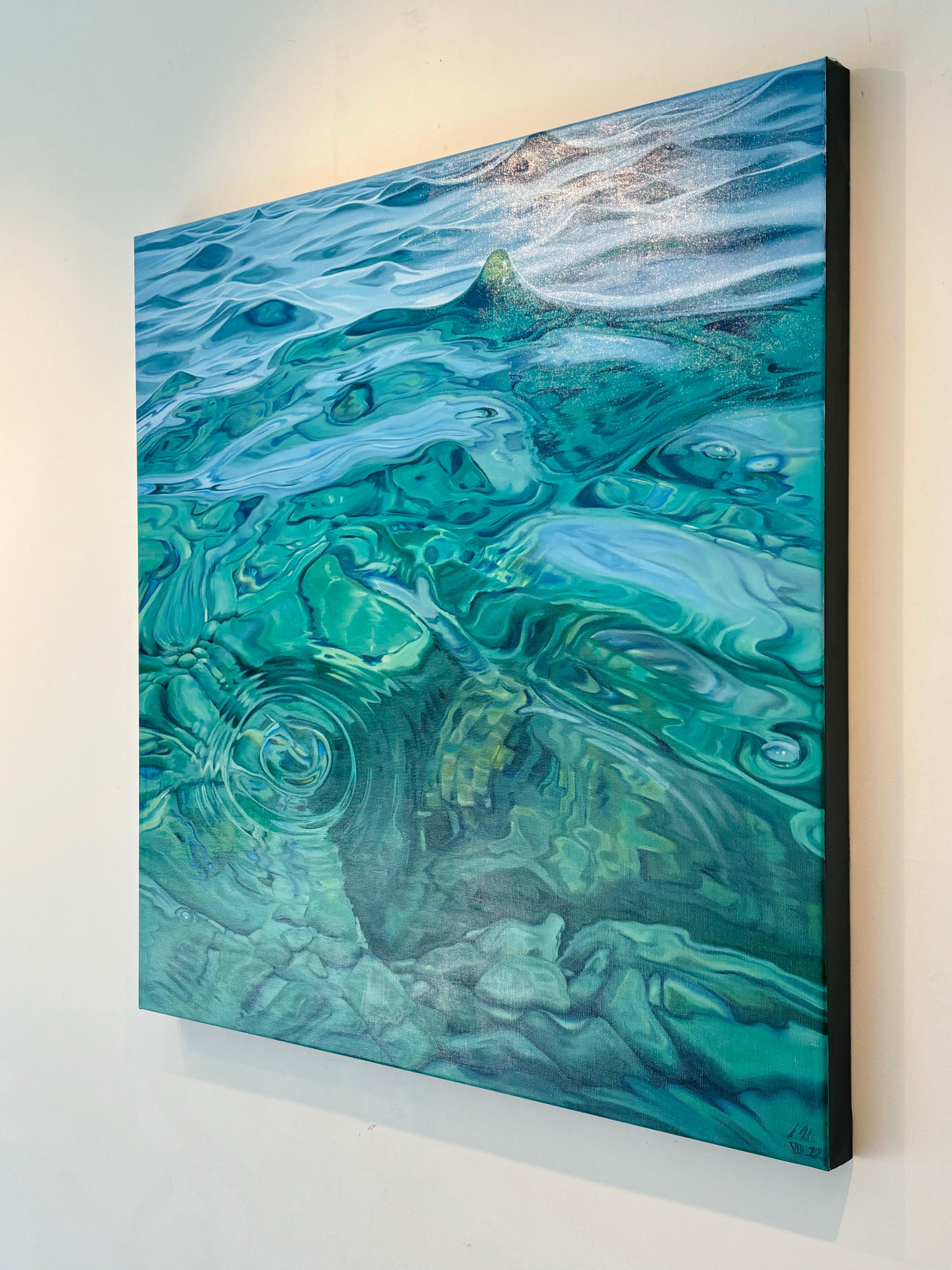 Aguas Cristalinas -Pintura original de paisaje acuático de realismo moderno -Arte contemporáneo - Painting Fotorrealista de Alina Huberenko