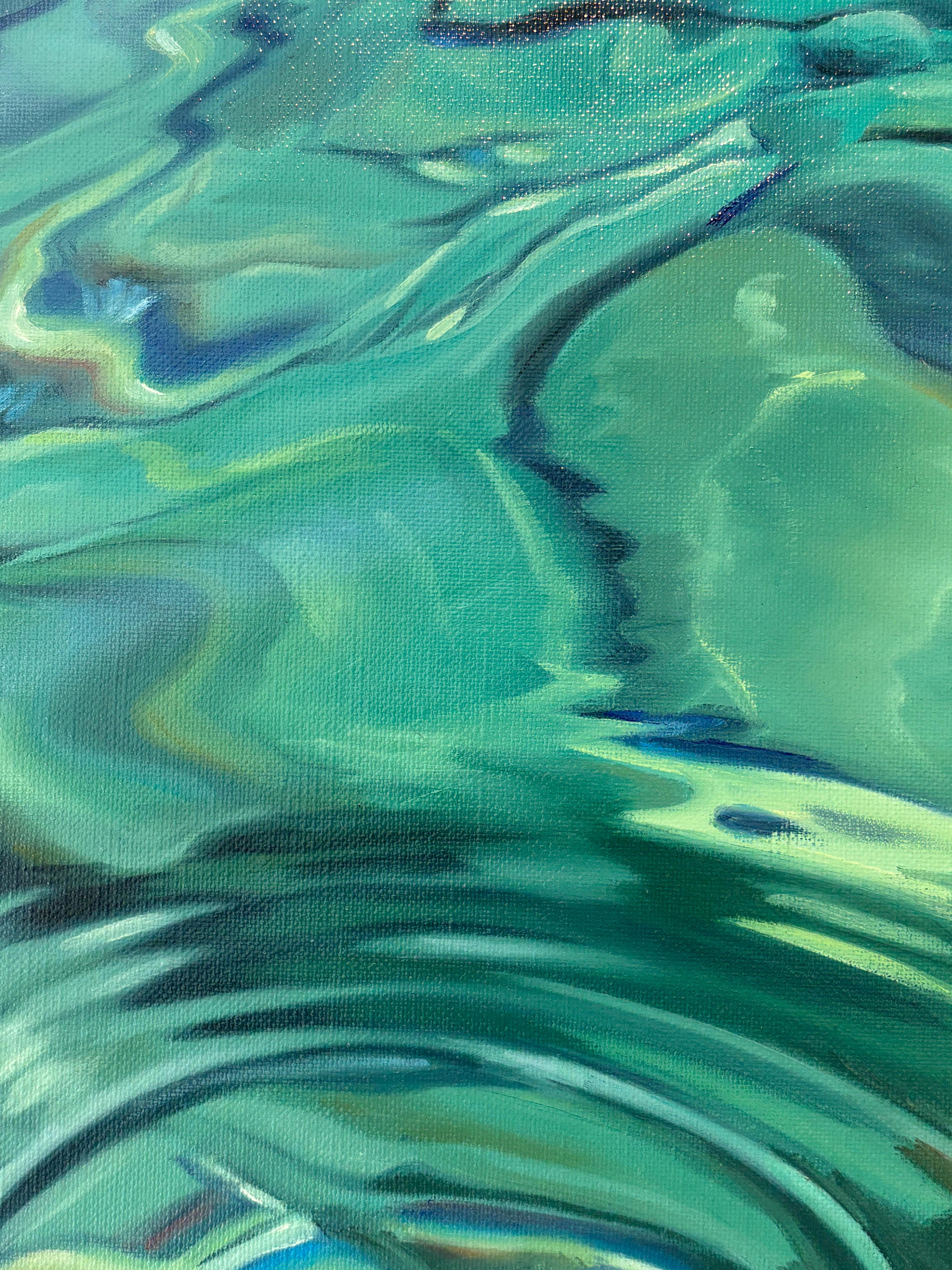 Aguas Cristalinas -Pintura original de paisaje acuático de realismo moderno -Arte contemporáneo - Landscape Painting Azul de Alina Huberenko
