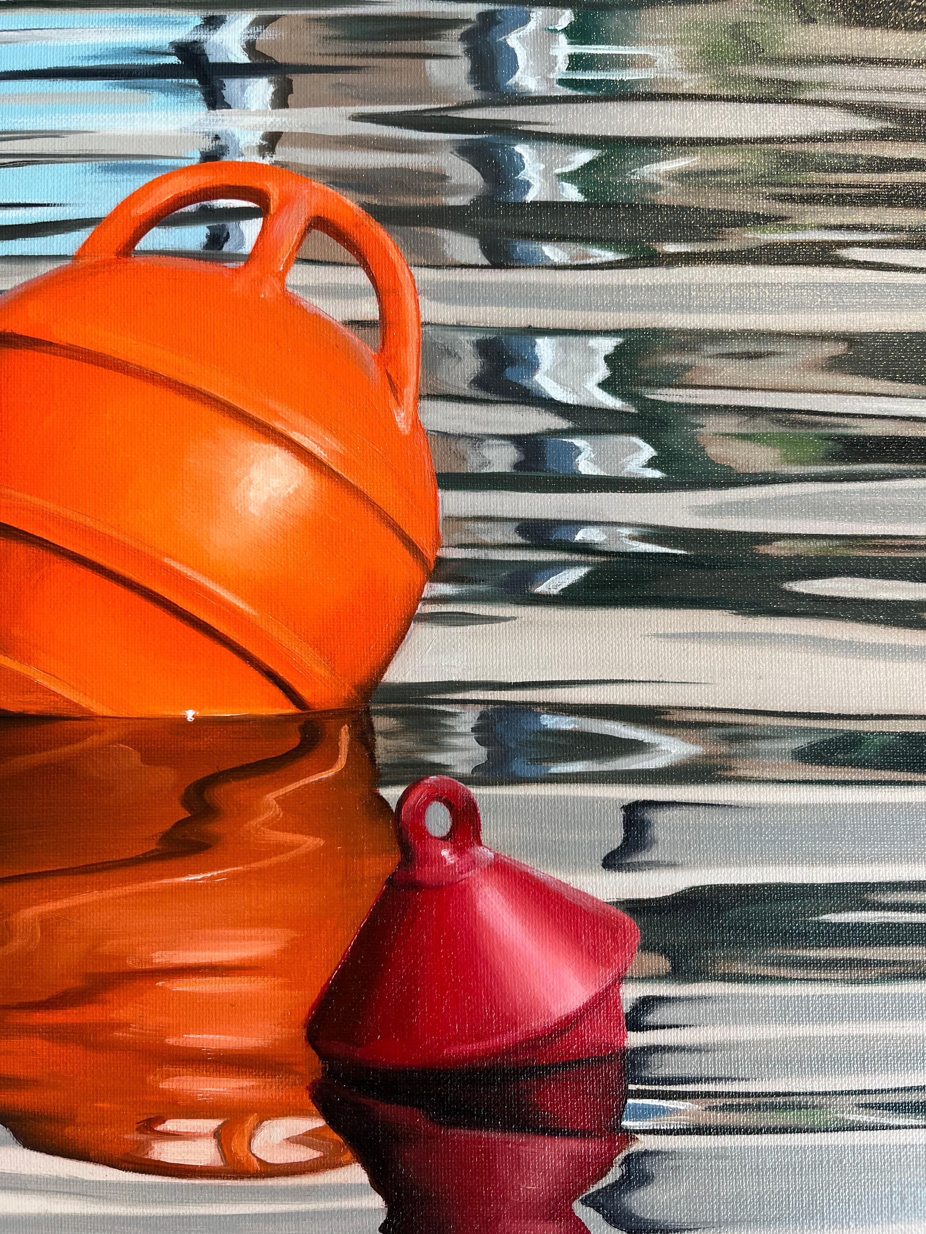 At the Edge of Reality VII-original, modern realism seascape-still life painting - Gray Landscape Painting by Alina Huberenko