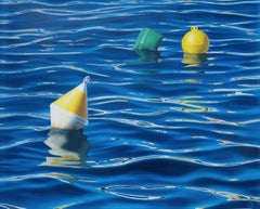 Giocattoli del pescatore - pittura ad olio iperrealista originale di paesaggio marino - Arte contemporanea