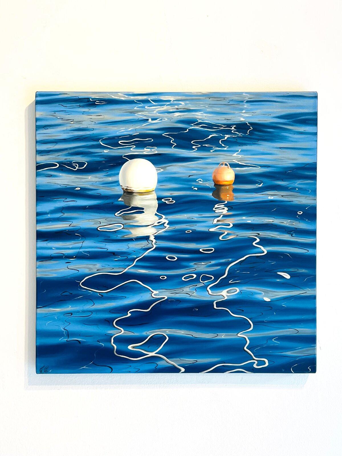 Golden Hour at The harbour (Ora d'oro al porto) - paesaggio marino originale - natura morta - pittura ad olio - Painting di Alina Huberenko