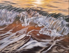 Golden Moment - dipinto originale di paesaggio acquatico in stile moderno e realistico - arte contemporanea