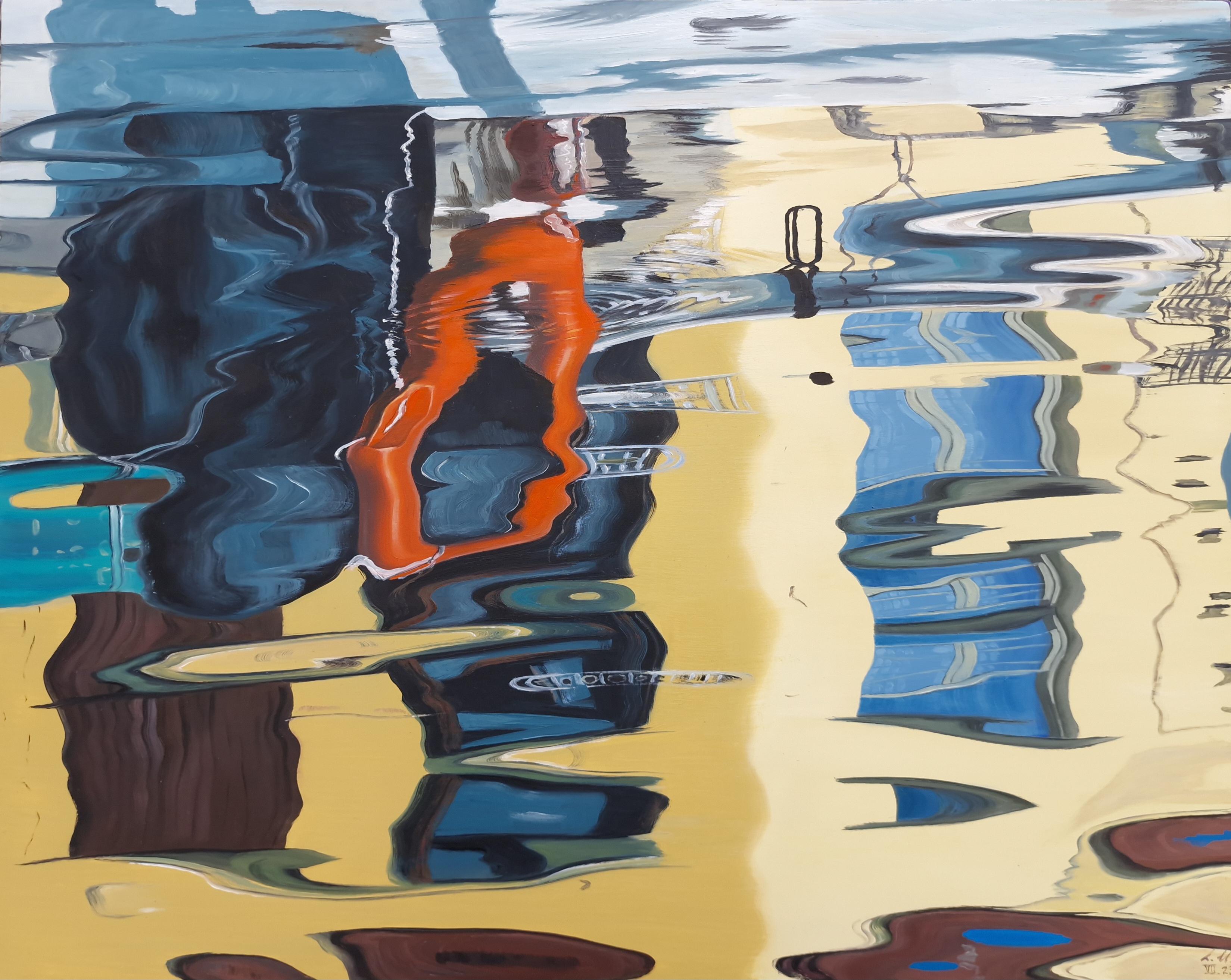 Alina Huberenko Landscape Painting - Life belt-original hyper realism modern water oil painting-contemporary Art