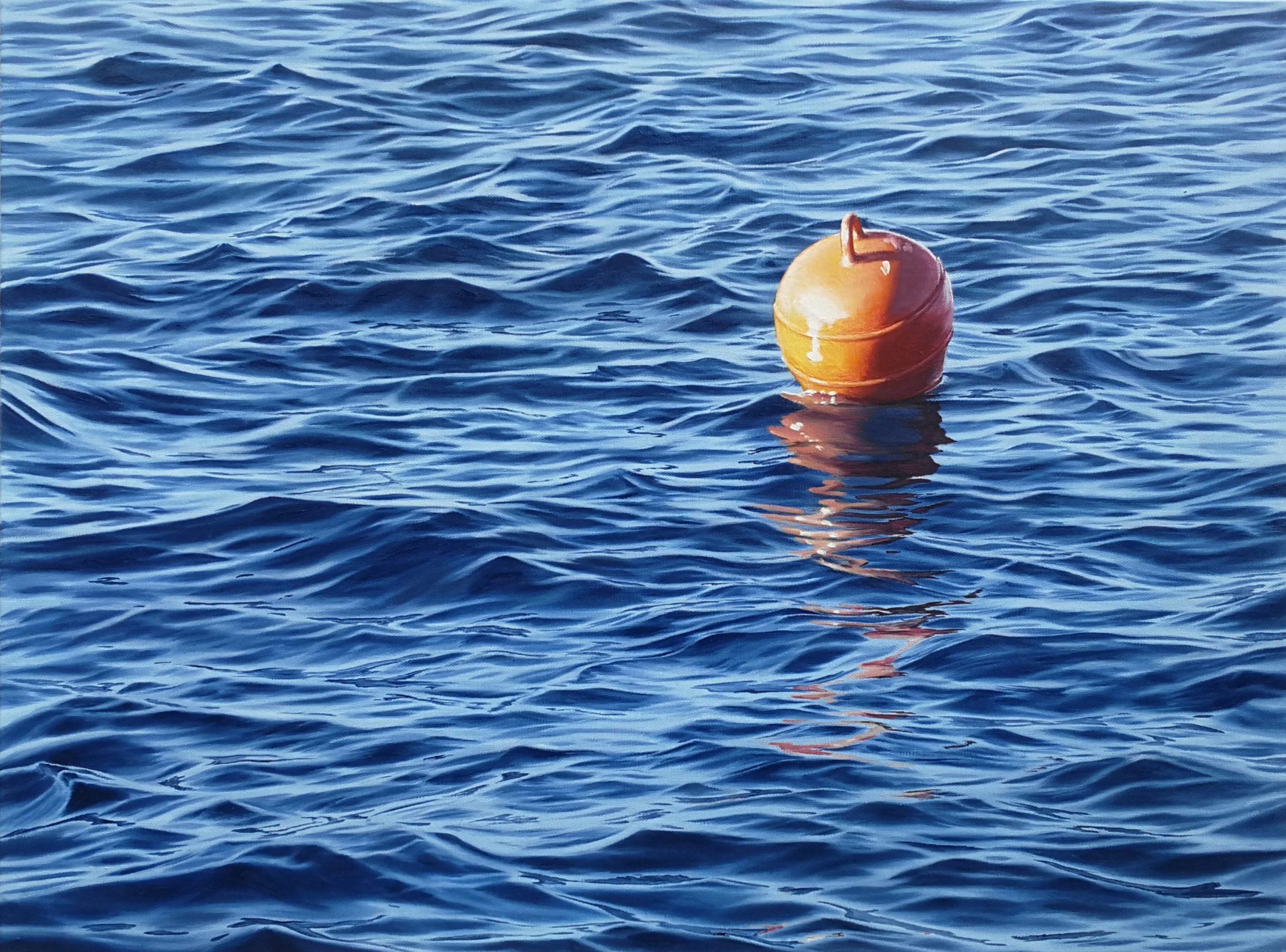 Wiegenlied für die Bouy-original Hyper Realismus Stilleben-Seenlandschaft-Ölgemälde-Kunst