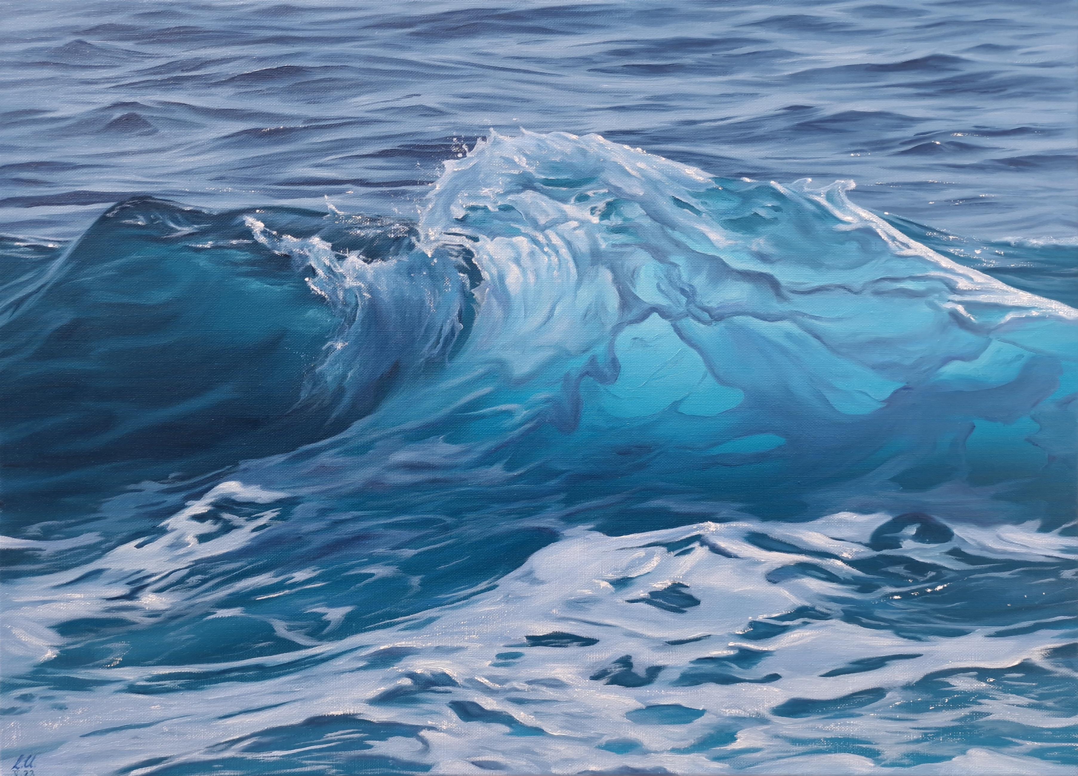 Alina Huberenko Portrait Painting - Mediterranean Glow-original realism ocean seascape oil painting-contemporary Art