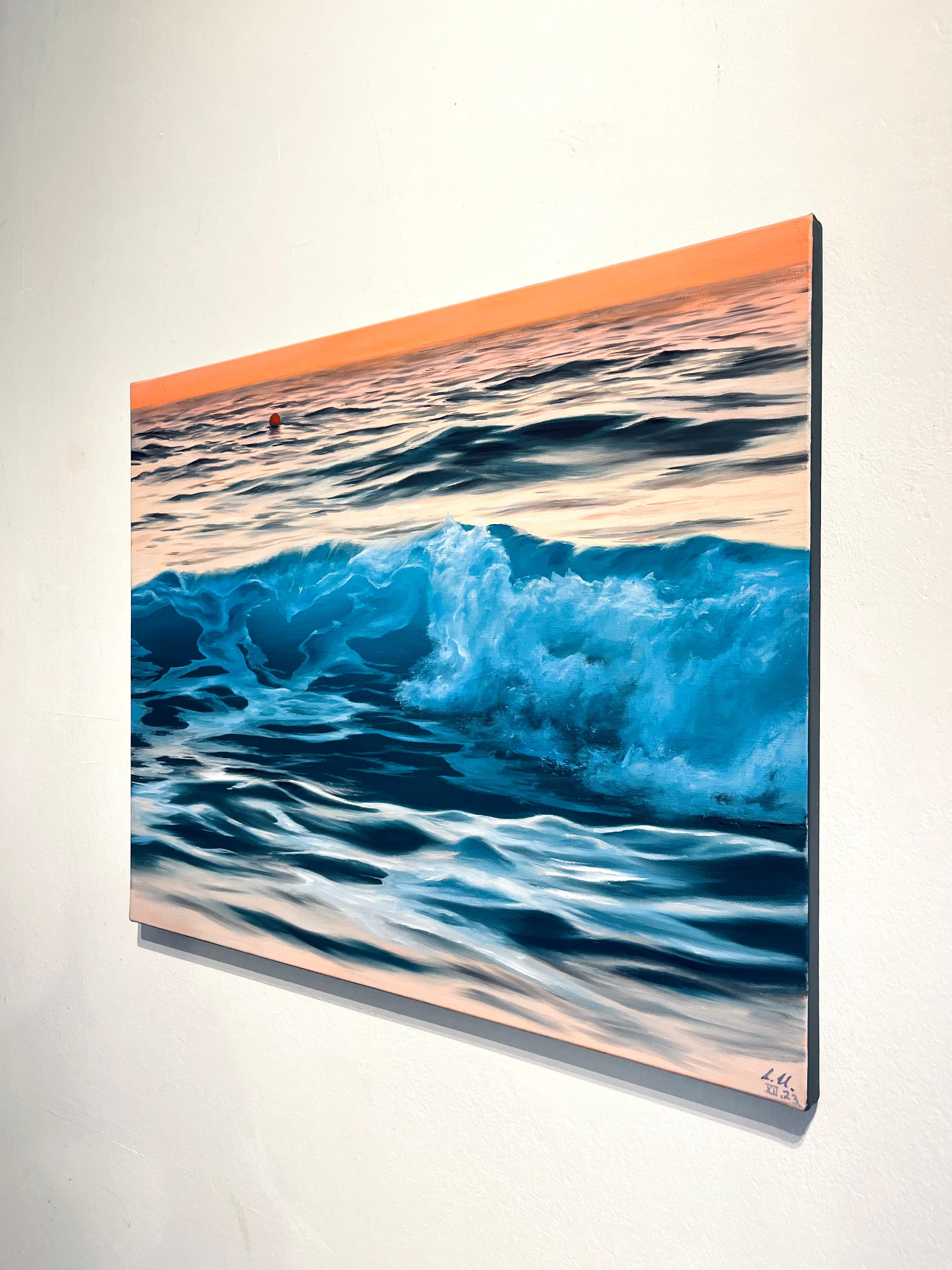 Ocean sunset -original hyper realism seascape oil painting-contemporary Art - Photorealist Painting by Alina Huberenko