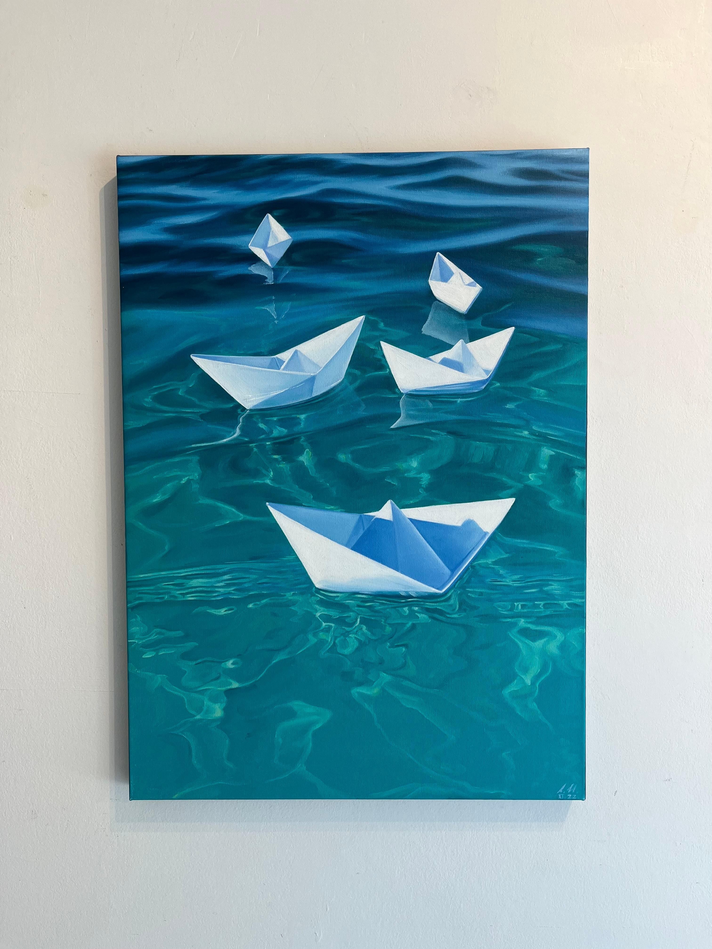 The Fleet-original photo realism seascape-still life painting-contemporary Art - Painting by Alina Huberenko