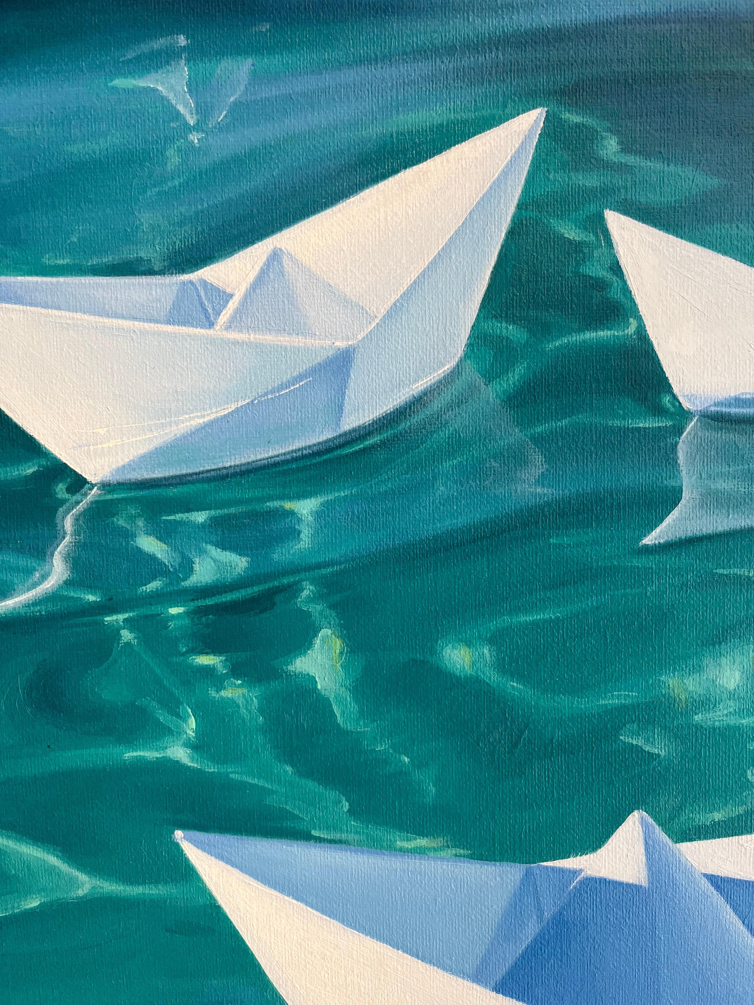 The Fleet-original photo realism seascape-still life painting-contemporary Art - Photorealist Painting by Alina Huberenko