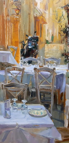 Corfu - Greece Charm Landscape Painting Colors Yellow Blue White Green Brown