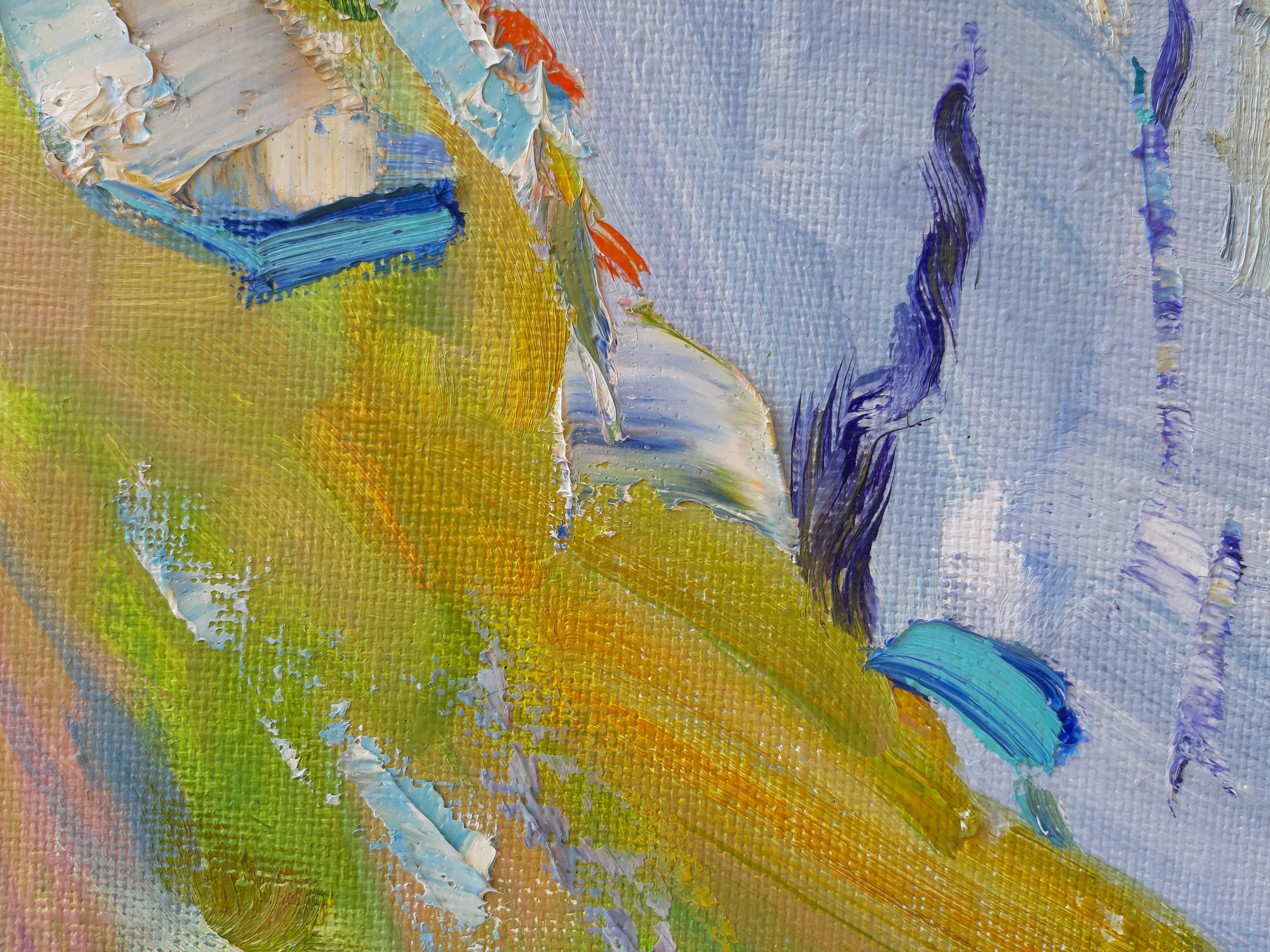 Edelweiss  Landschaft, lgemlde in den Farben Blau, Grn, Wei, Grau und Elfenbein im Angebot 3