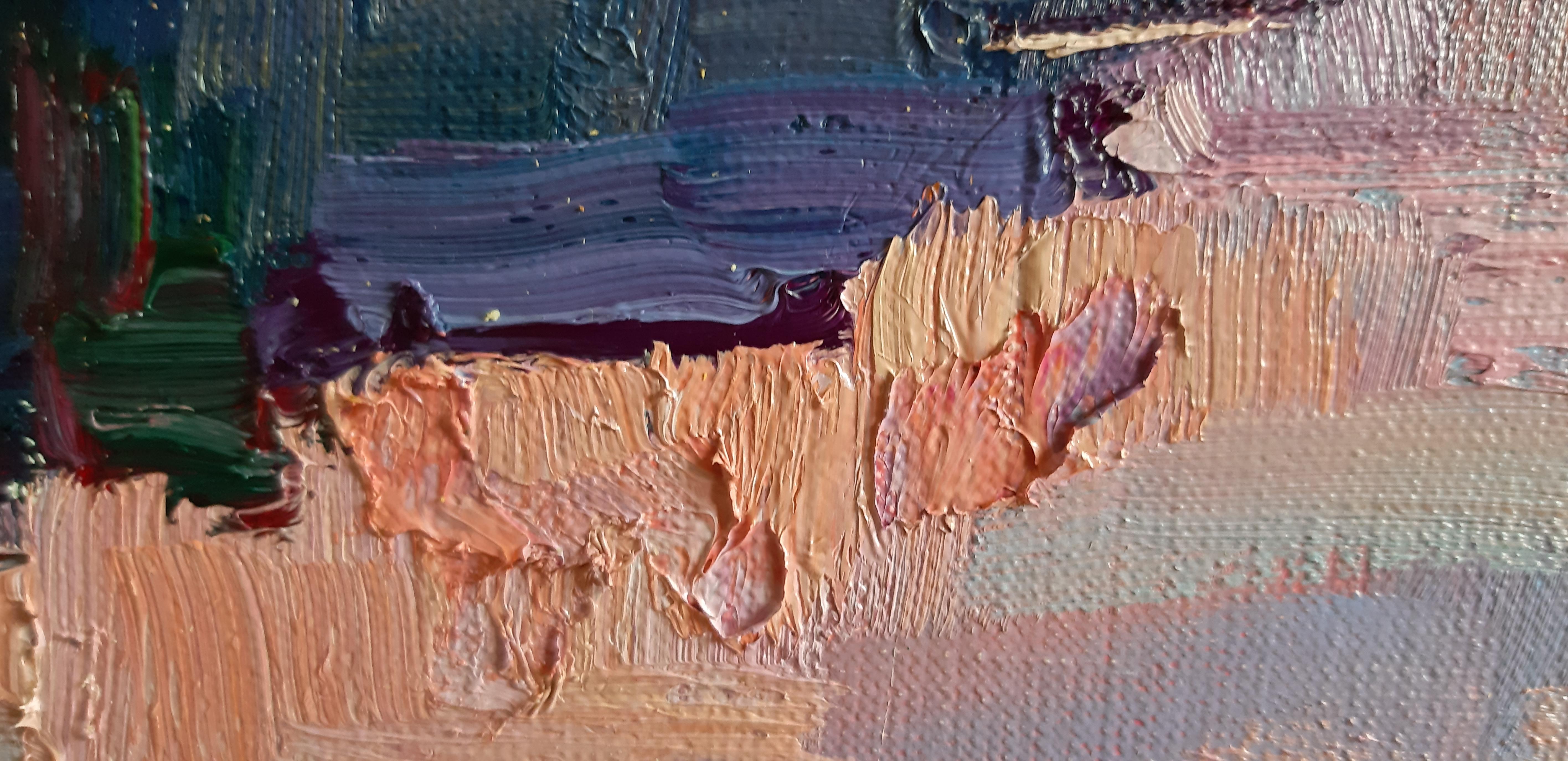 Evening on Monte Negro - Painting Landscape White Green Blue White Pink Purple 2