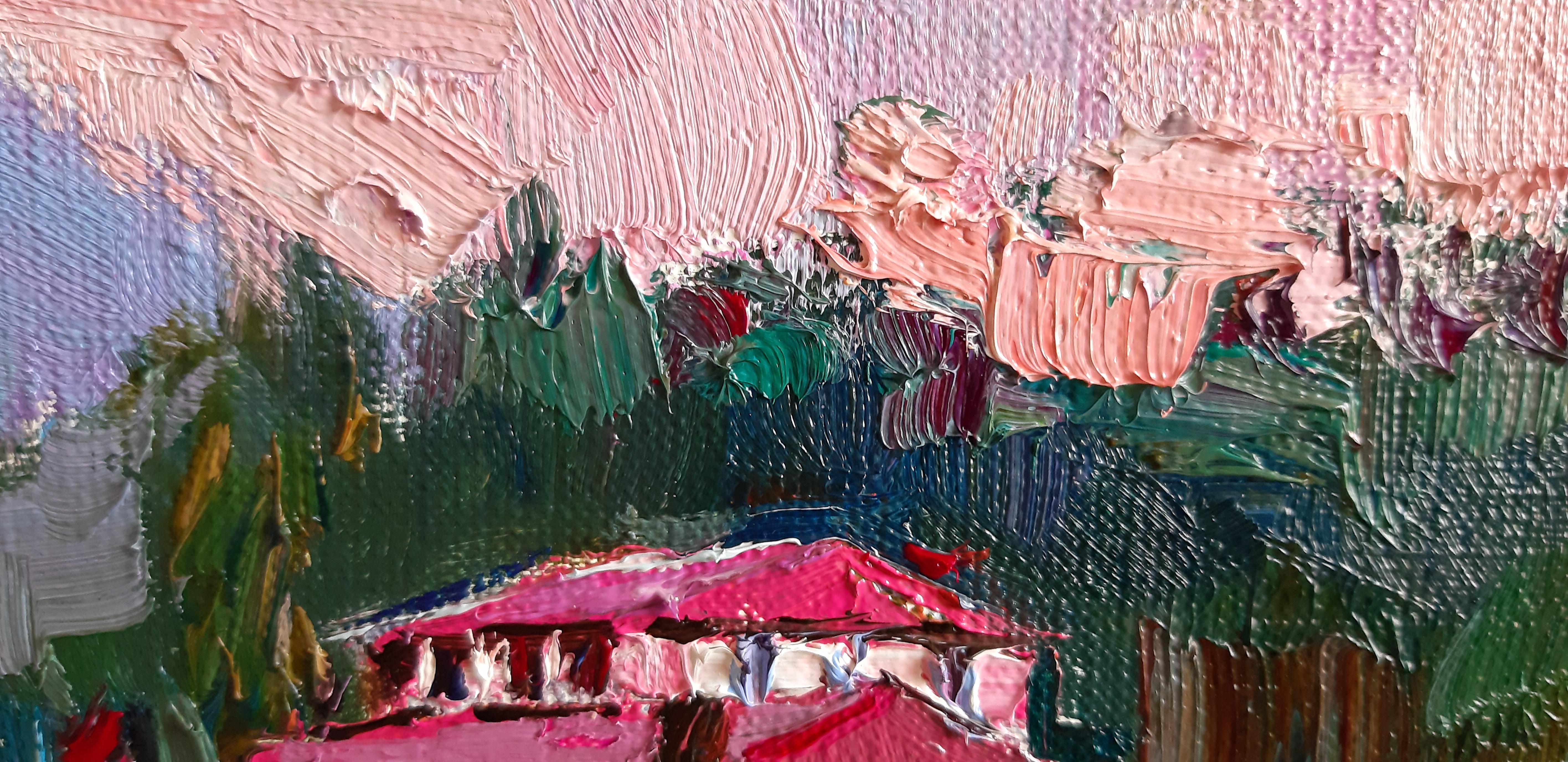 Evening on Monte Negro - Painting Landscape White Green Blue White Pink Purple 4