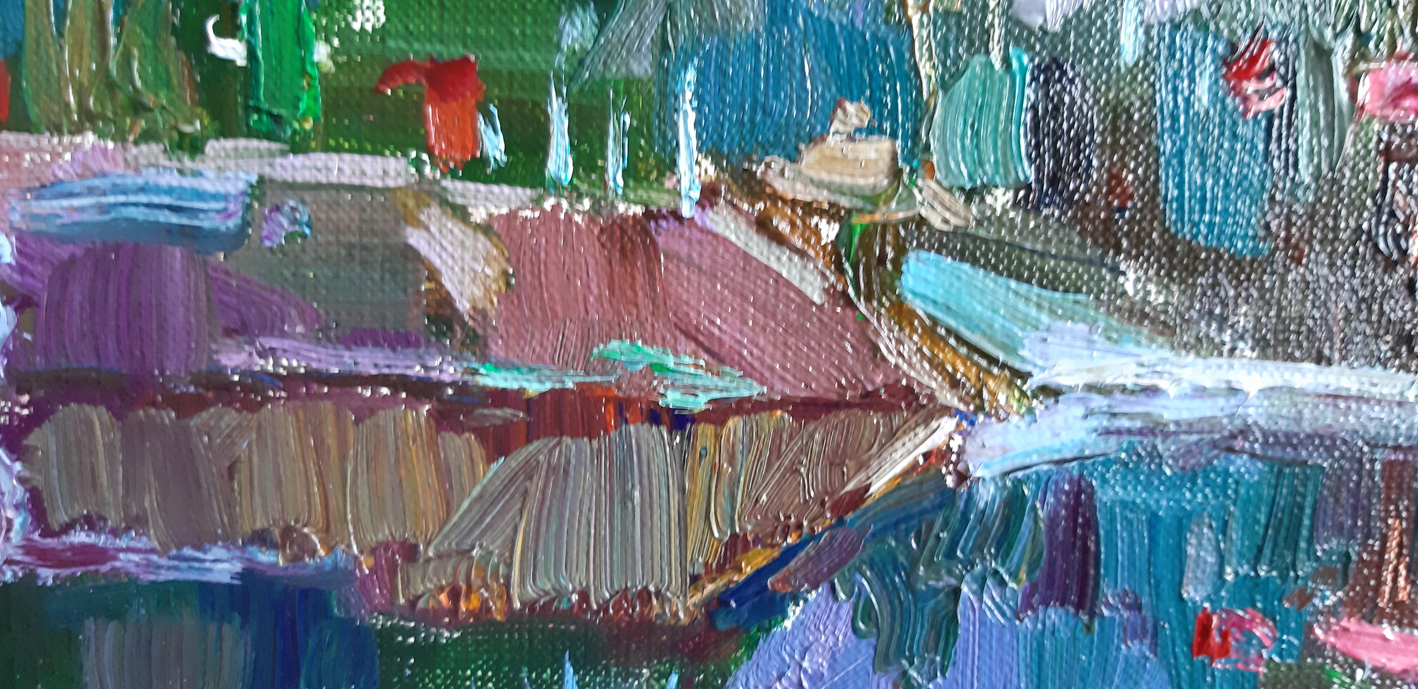 Evening on Monte Negro - Painting Landscape White Green Blue White Pink Purple 5