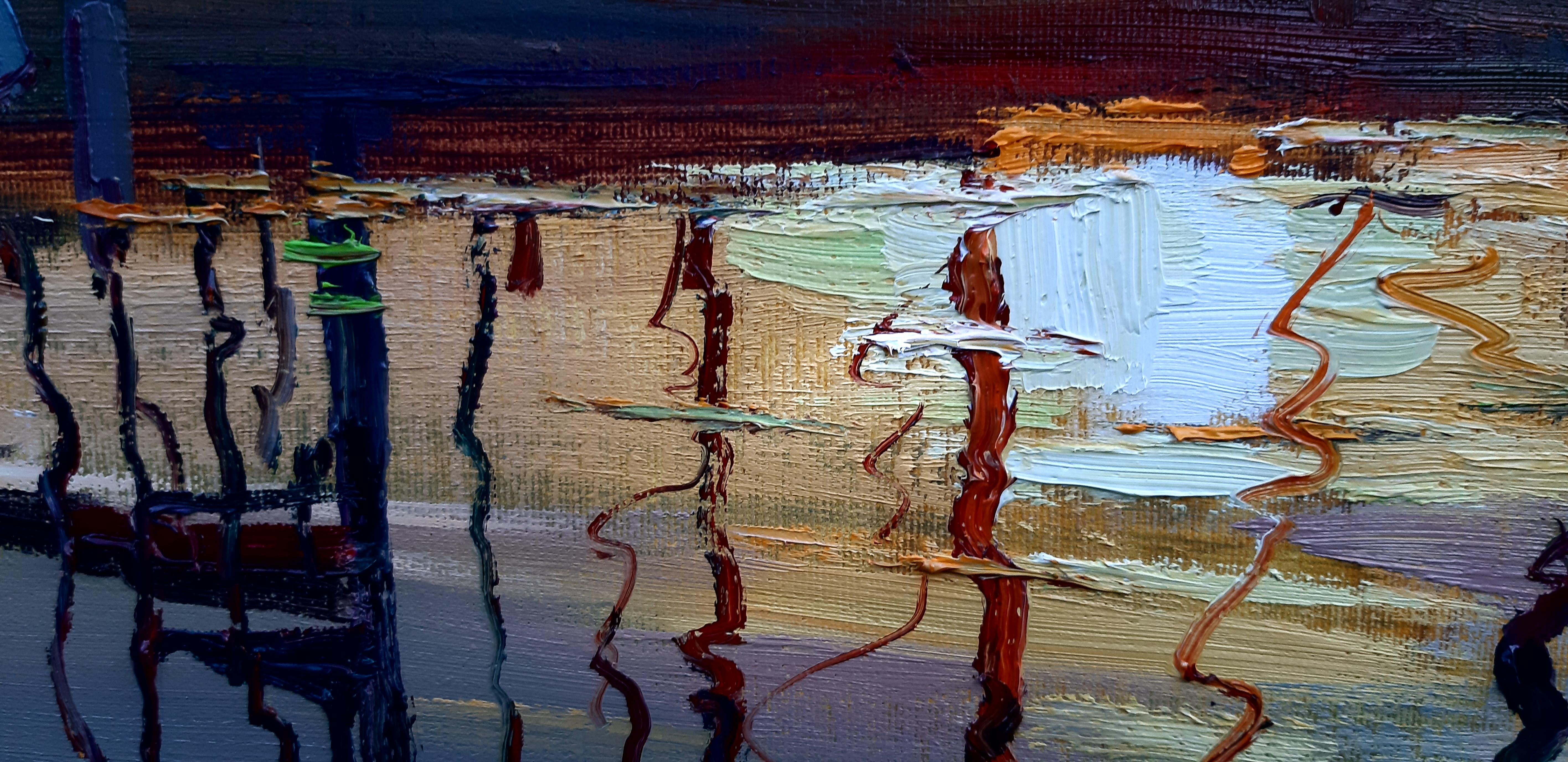 Peinture de paysage maritime Iraklitsa coucher de soleil bleu, vert, blanc, marron, gris et rouge 5