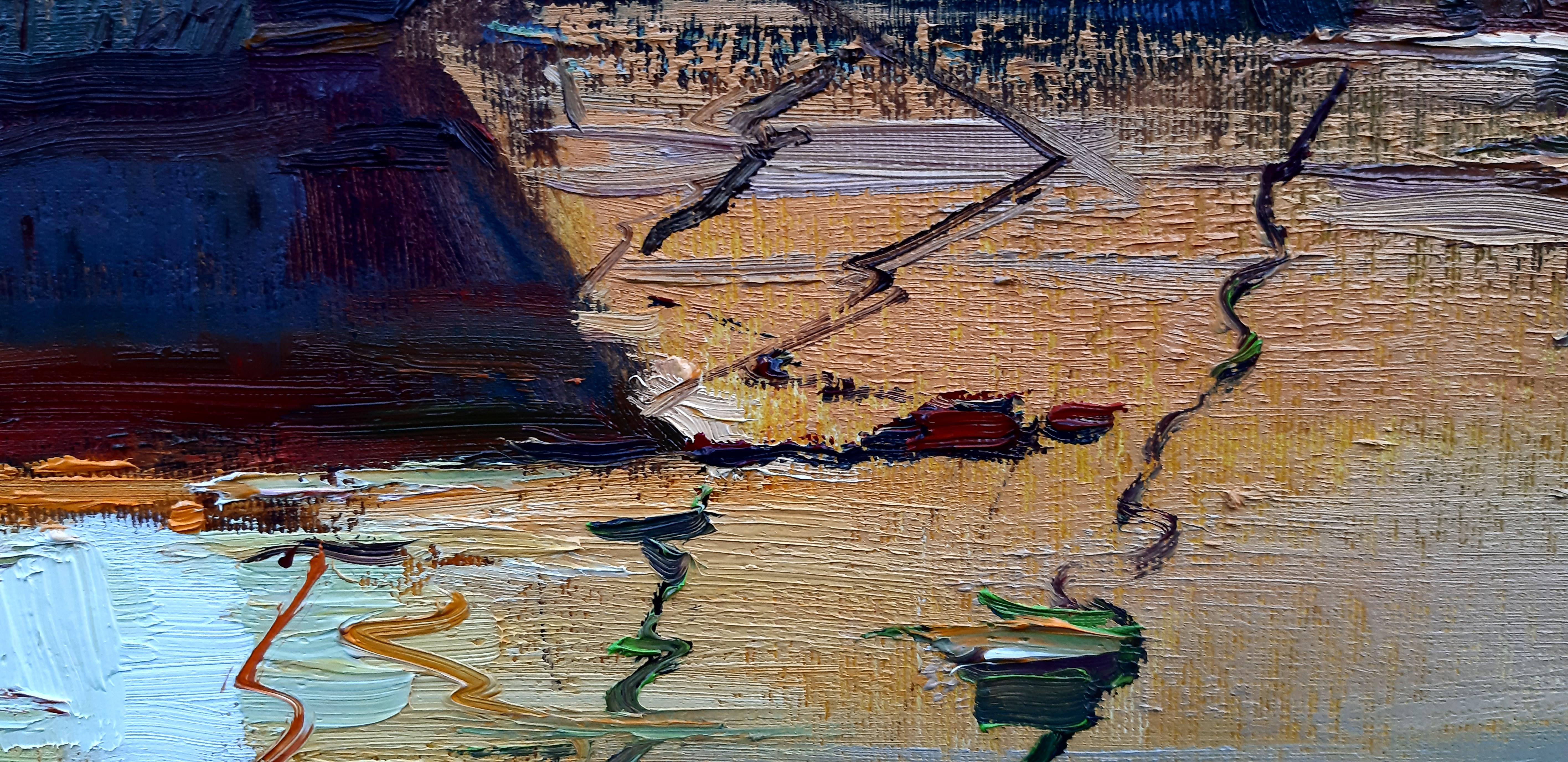 Peinture de paysage maritime Iraklitsa coucher de soleil bleu, vert, blanc, marron, gris et rouge 6