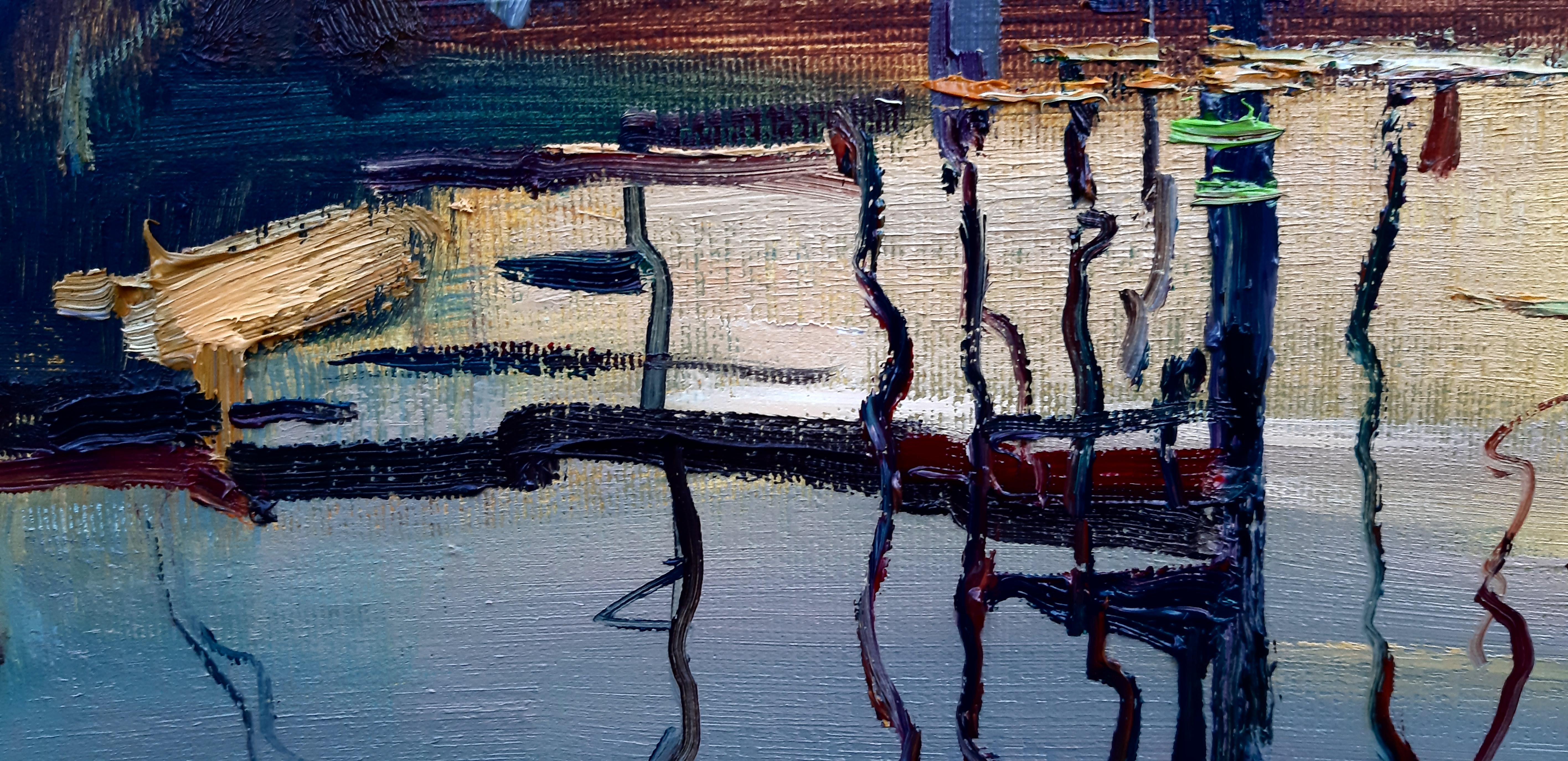 Peinture de paysage maritime Iraklitsa coucher de soleil bleu, vert, blanc, marron, gris et rouge 10