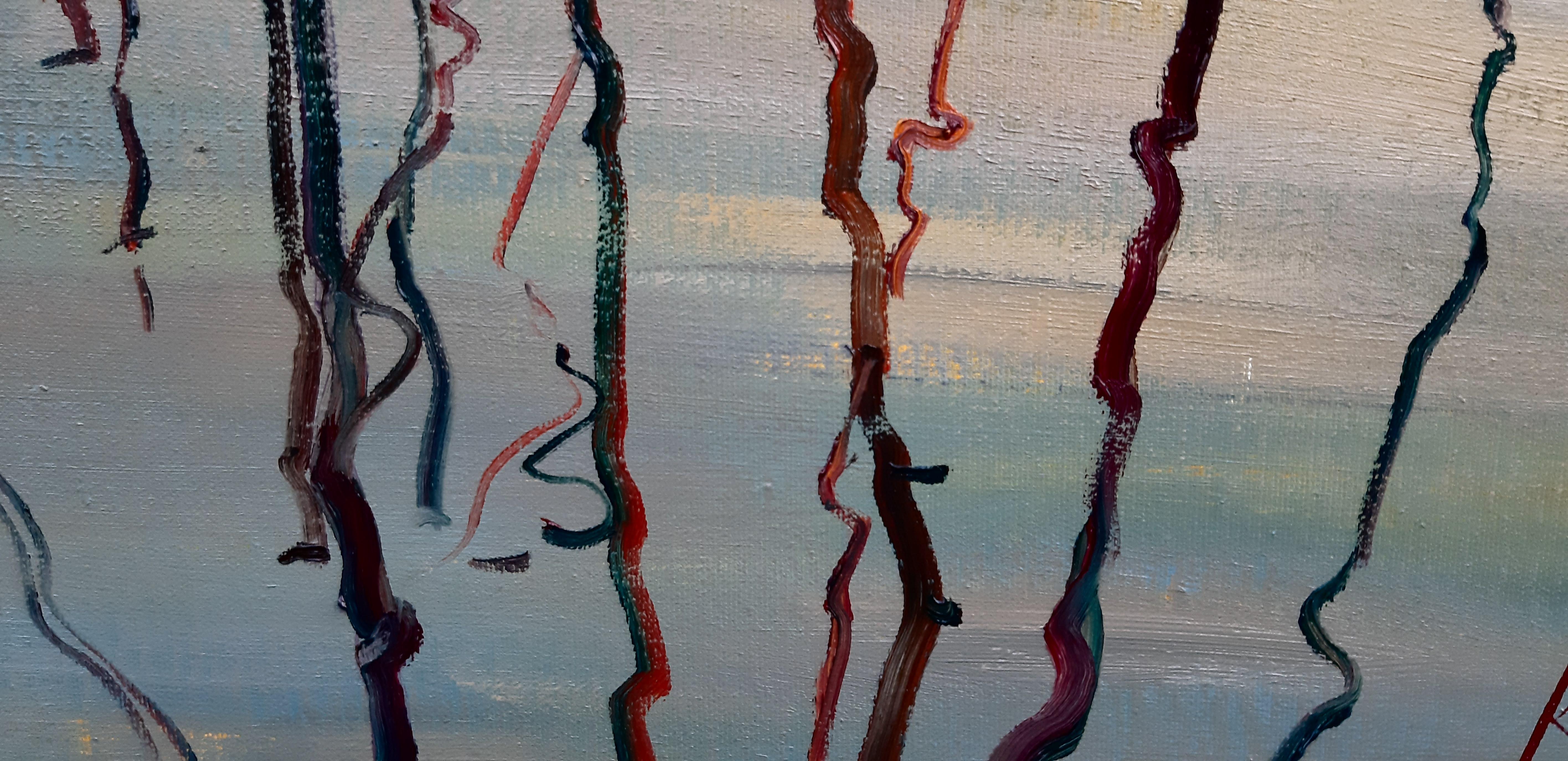 Peinture de paysage maritime Iraklitsa coucher de soleil bleu, vert, blanc, marron, gris et rouge 4