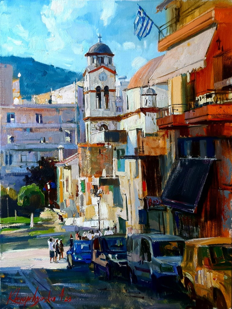 Alina Khrapchynska Kavala Landscape Painting Blue Red Green White