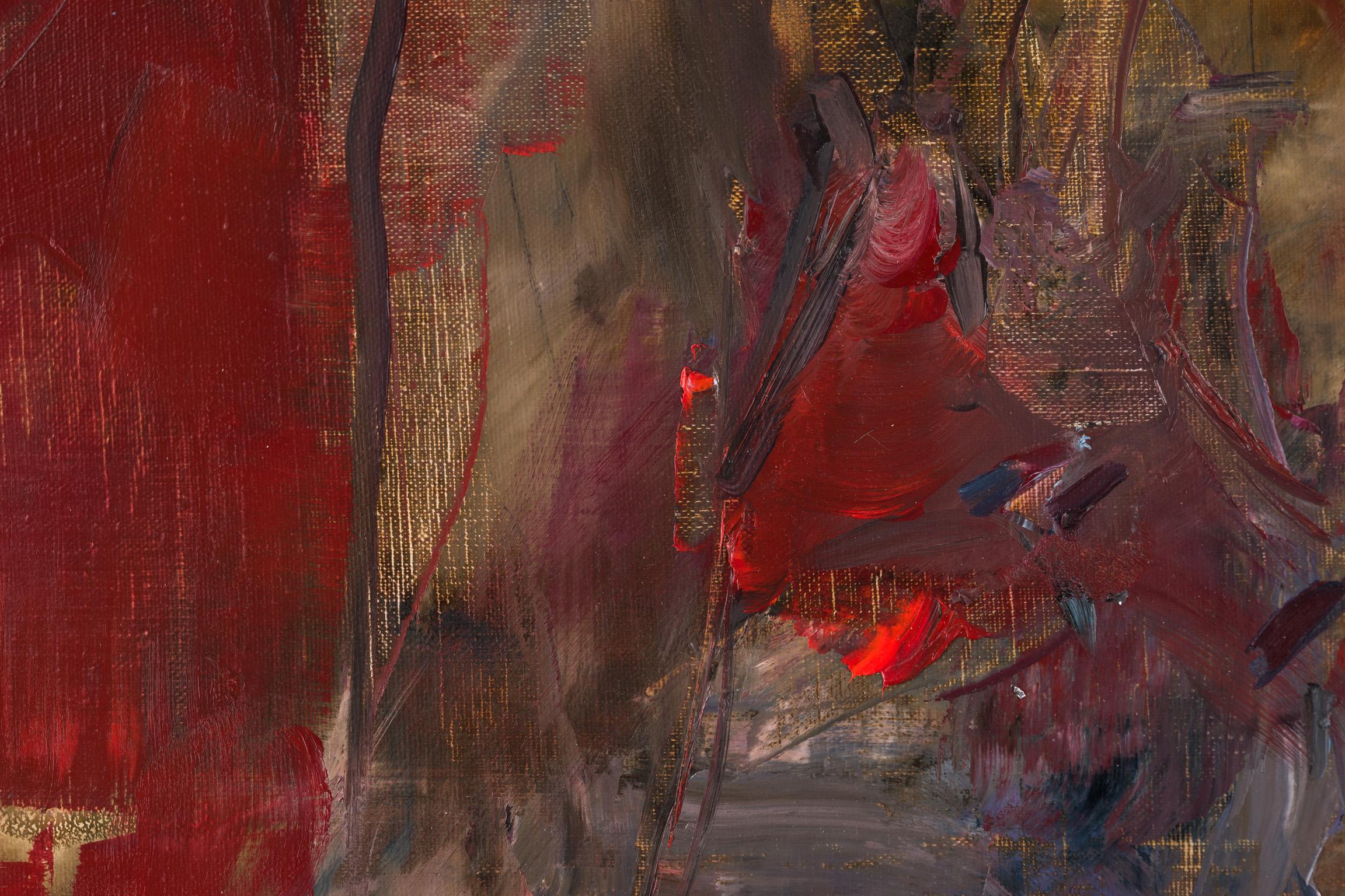 Figure nue sur rouge « Red Curtains 2 » de style impressionniste - Impressionnisme Painting par Alina Maksimenko