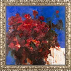 "Roses II" Loosely Represented Roses with Powerful Blue Background