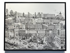 "Madrid Retiro", Intricate ink and brush on canvas, monochrome city scape