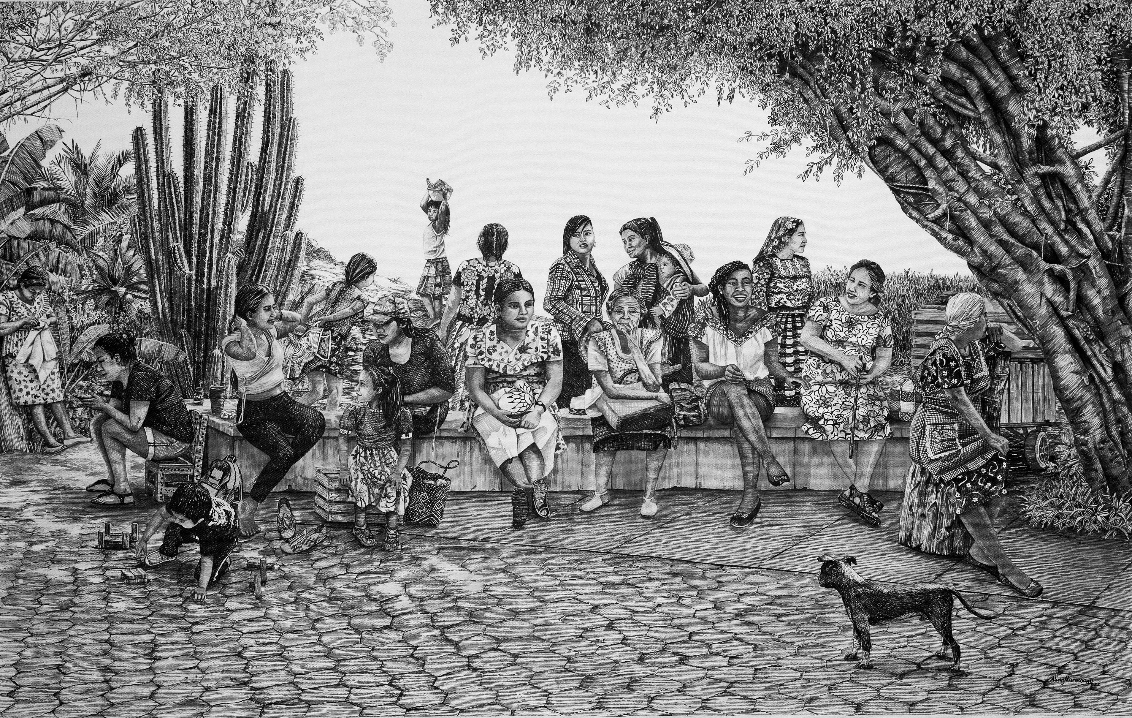 Mujeres de Oaxaca - Femmes de Oaxaca - encre contemporaine et pinceau sur toile