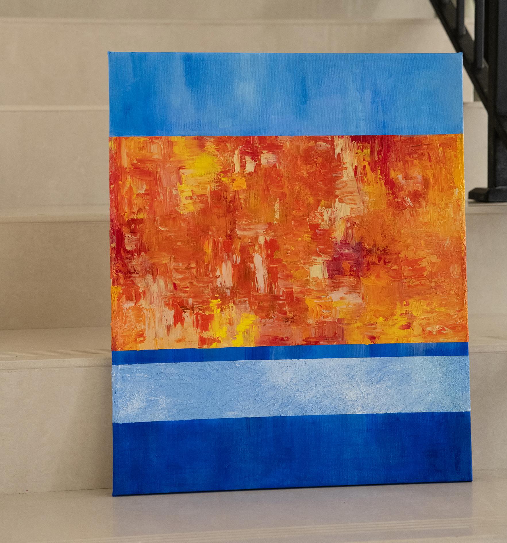 Abstrait bleu avec champ orange - Painting de Alina O'Dwyer