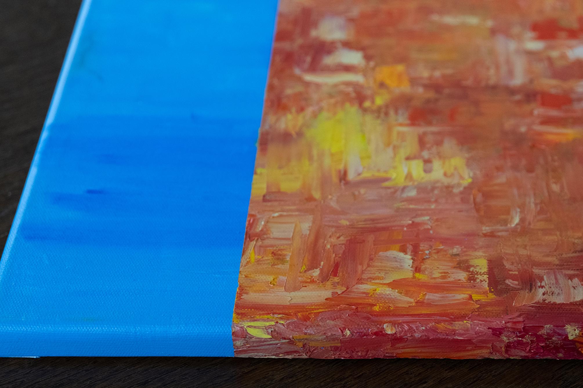 Abstrait bleu avec champ orange en vente 2