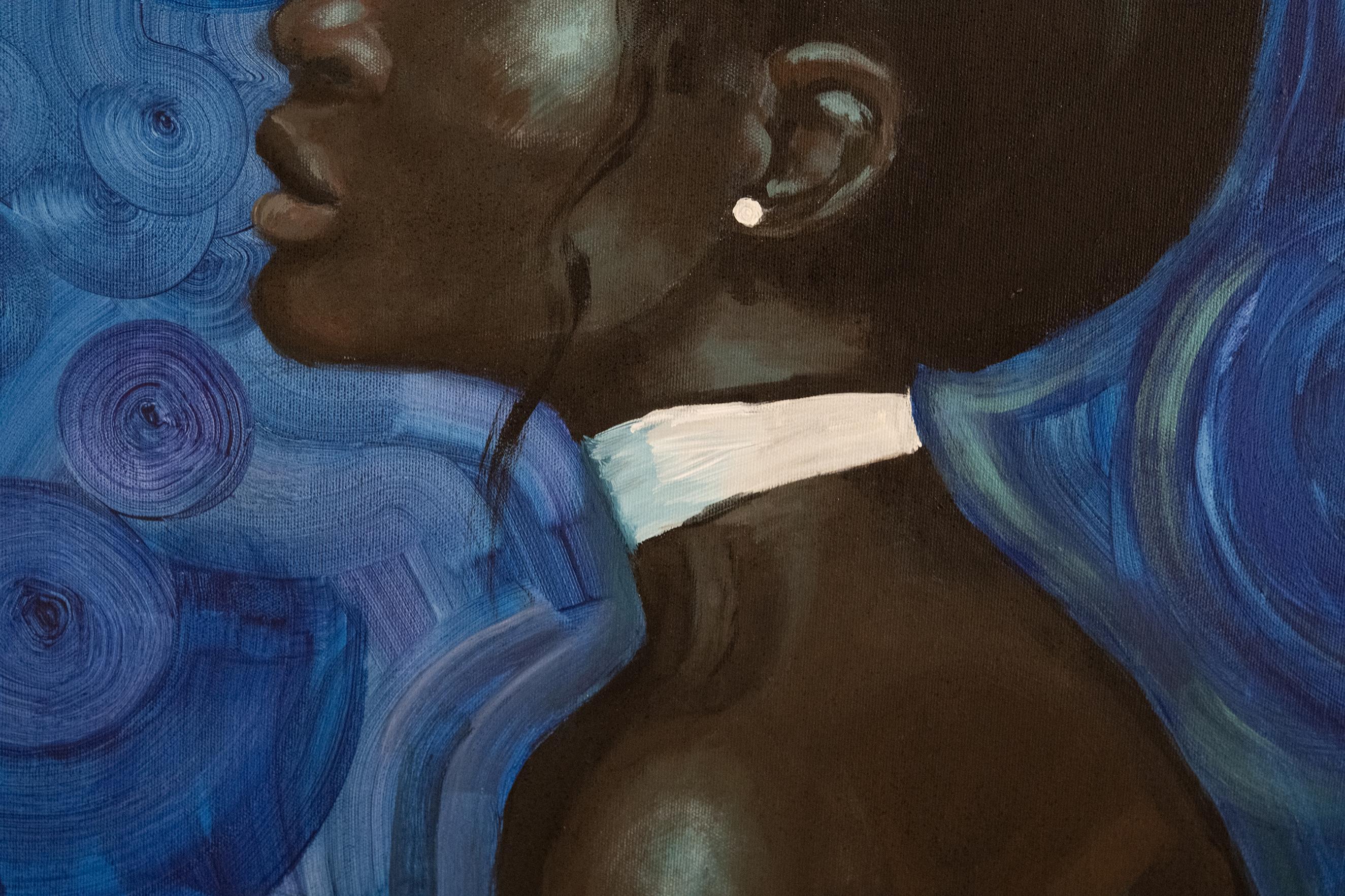 Orchidea blu   . dipinto originale - Portrait Painting Blu di Alina O'Dwyer