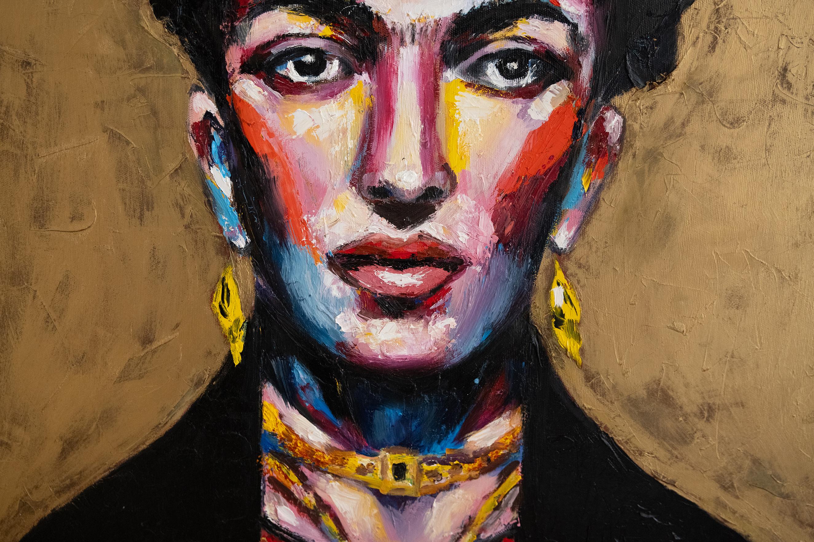 Frida Kahlo  . pintura original - Portrait Painting Marrón de Alina O'Dwyer