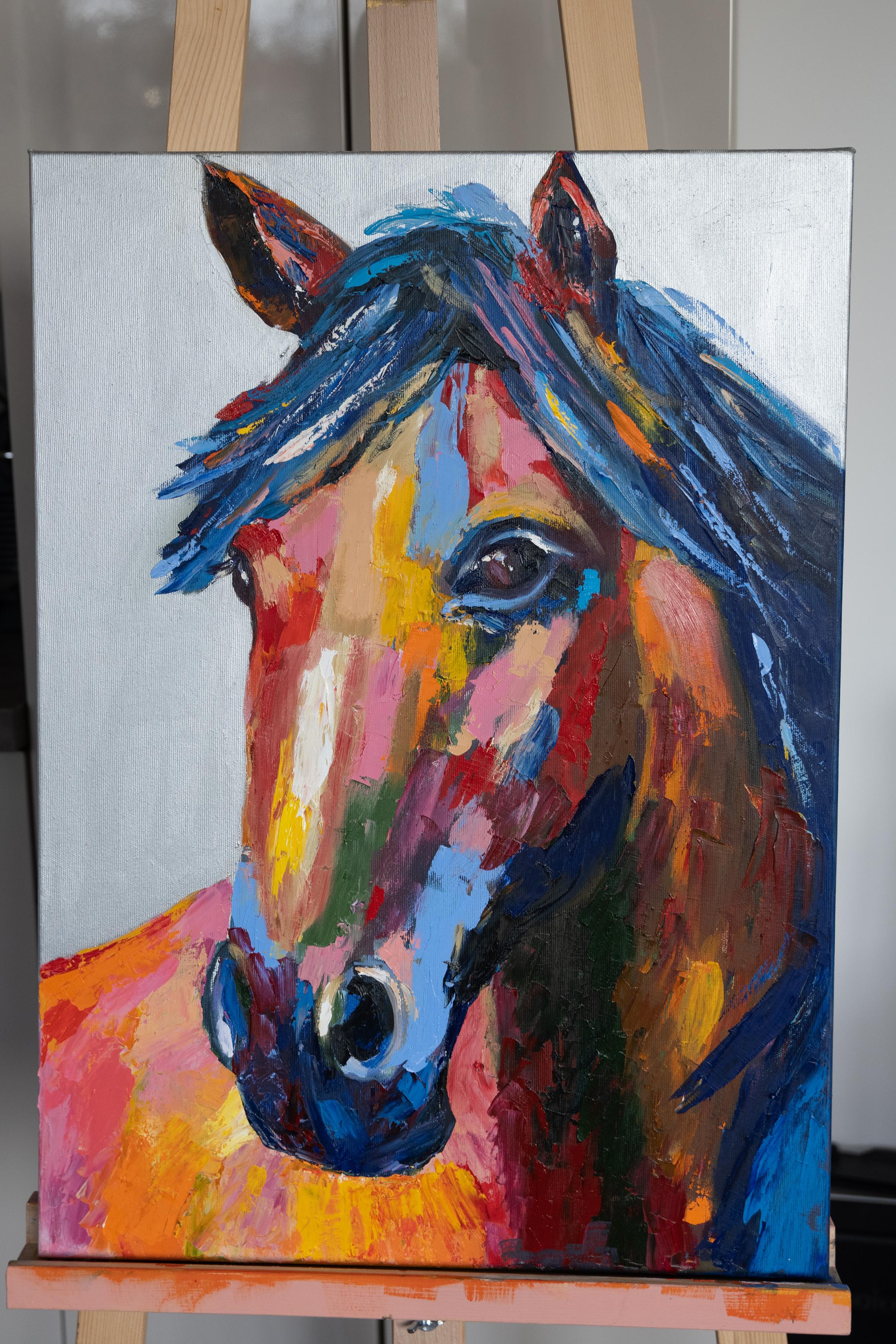 Cavallo  . dipinto originale - Animal Painting Nero di Alina O'Dwyer