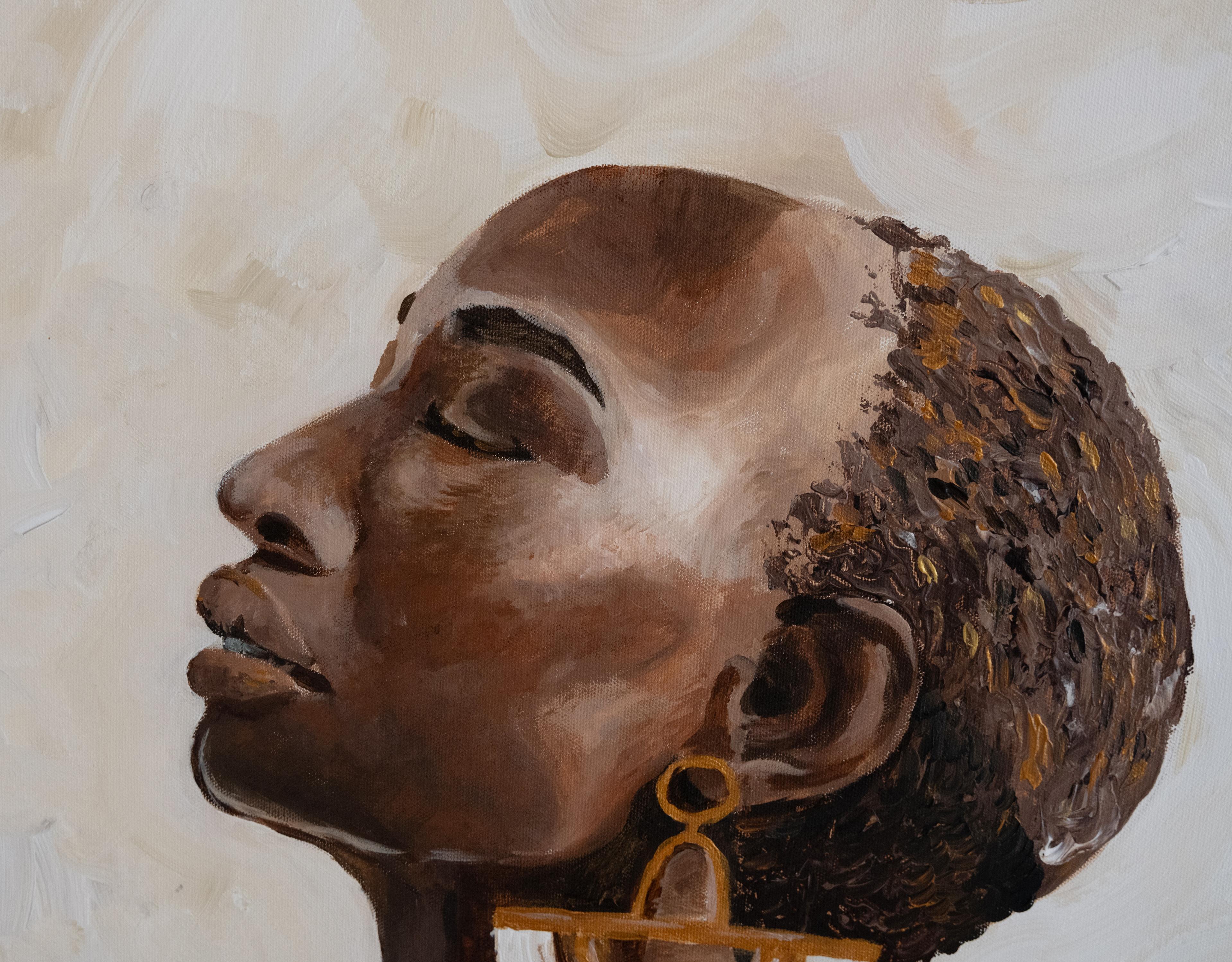 Iman  . pintura original - Portrait Painting Gris de Alina O'Dwyer