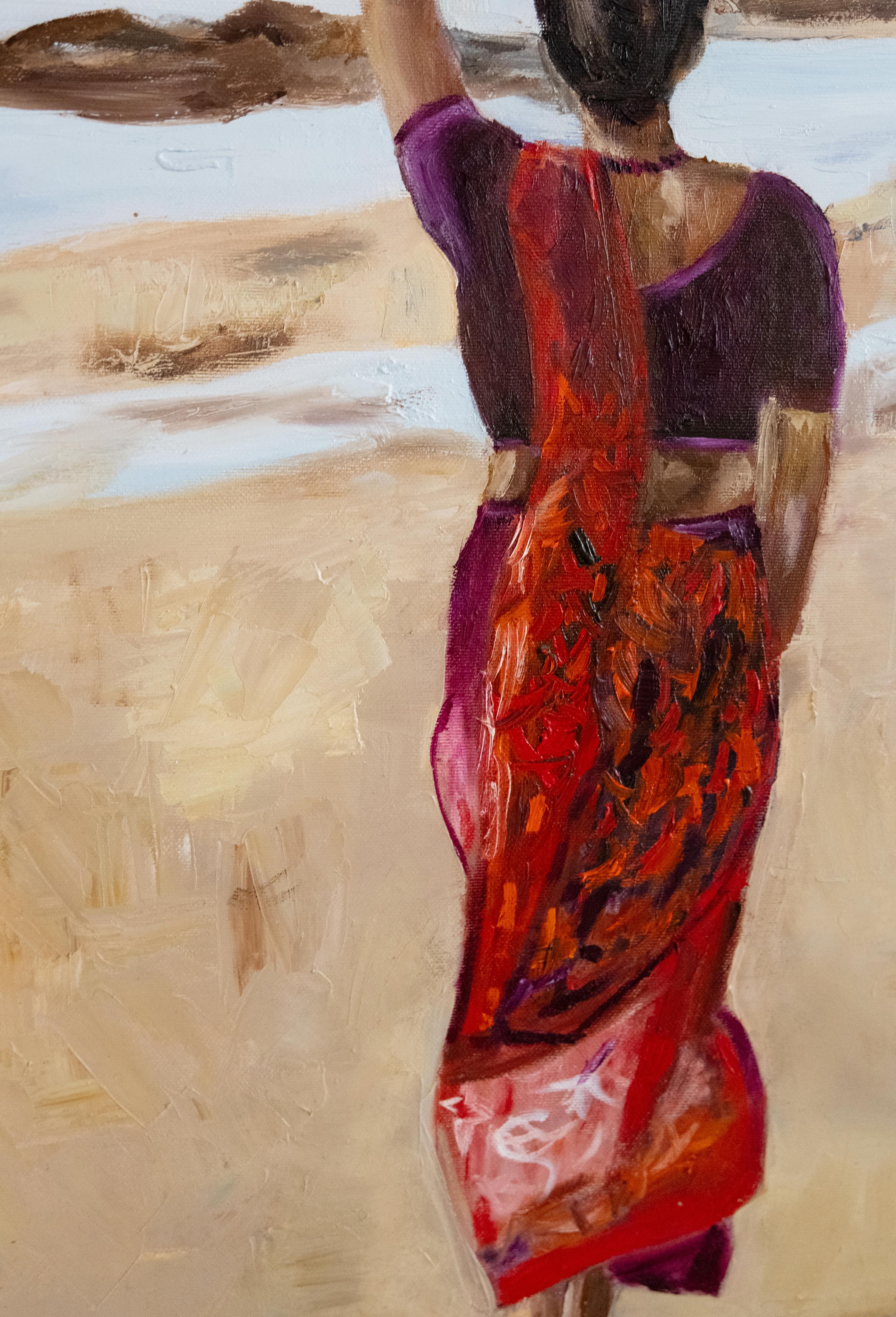 Femme indienne - Beige Figurative Painting par Alina O'Dwyer