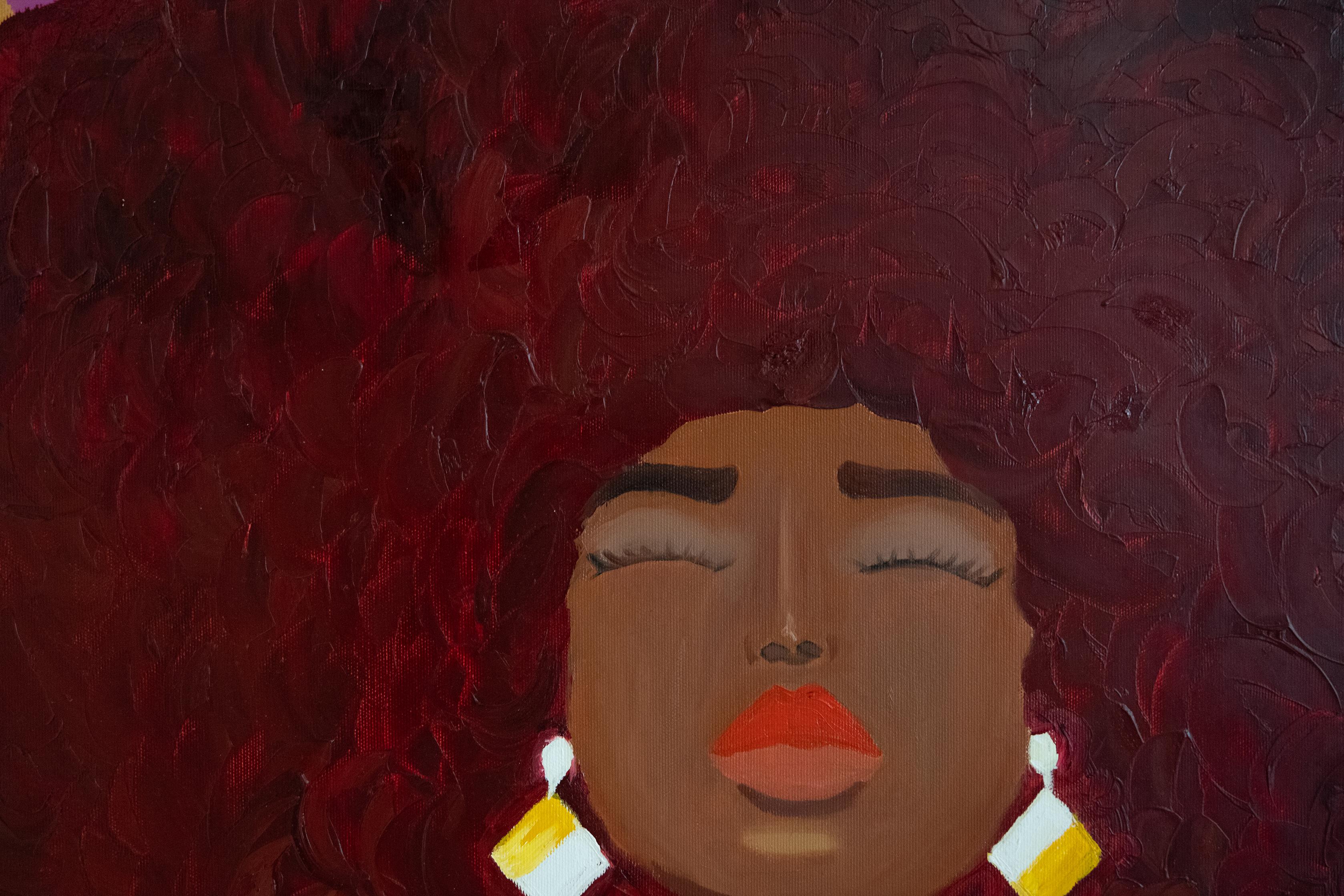 Malika  . pintura original - Portrait Painting Rojo de Alina O'Dwyer