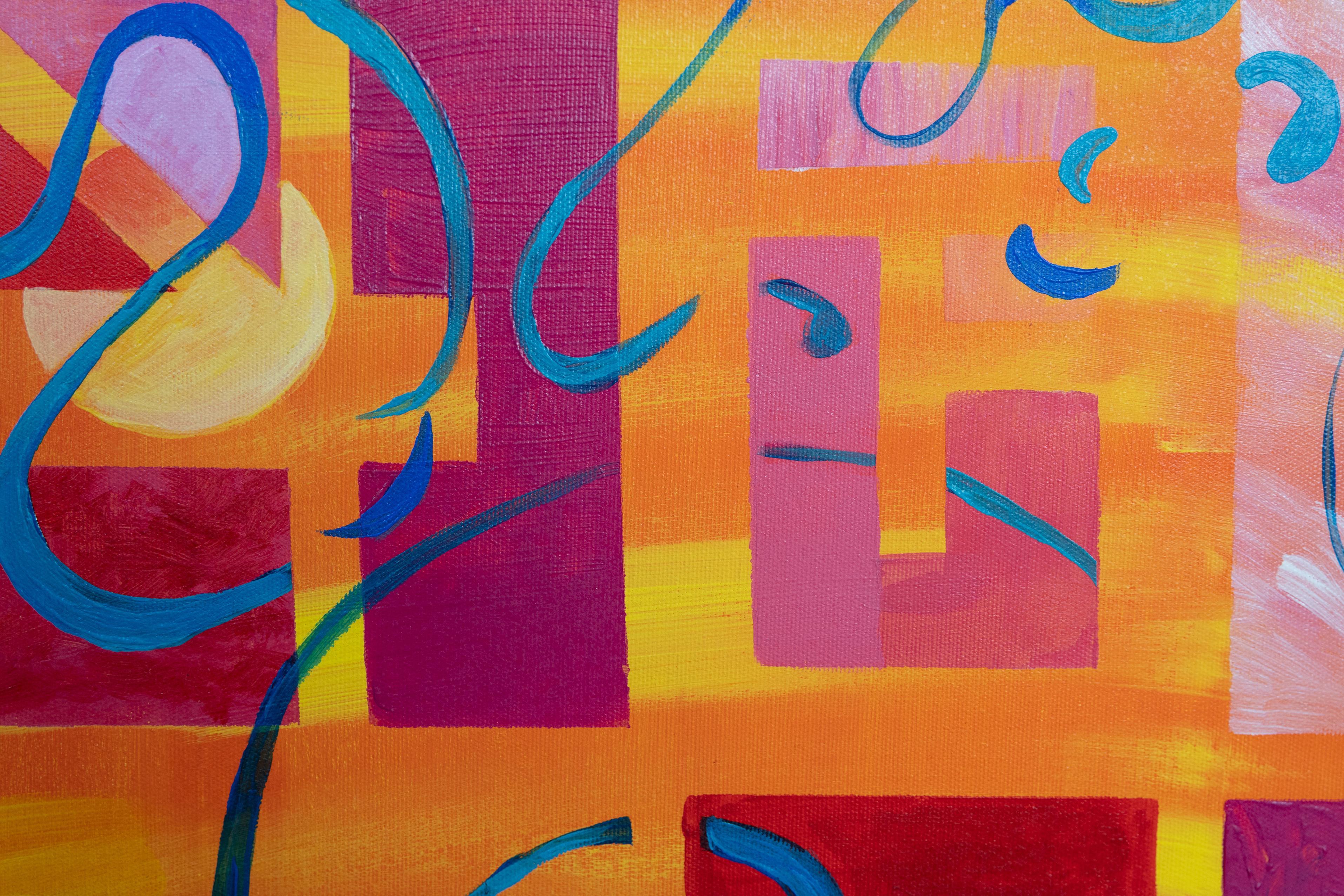 Arte geometrica astratta arancione  . dipinto originale - Painting di Alina O'Dwyer