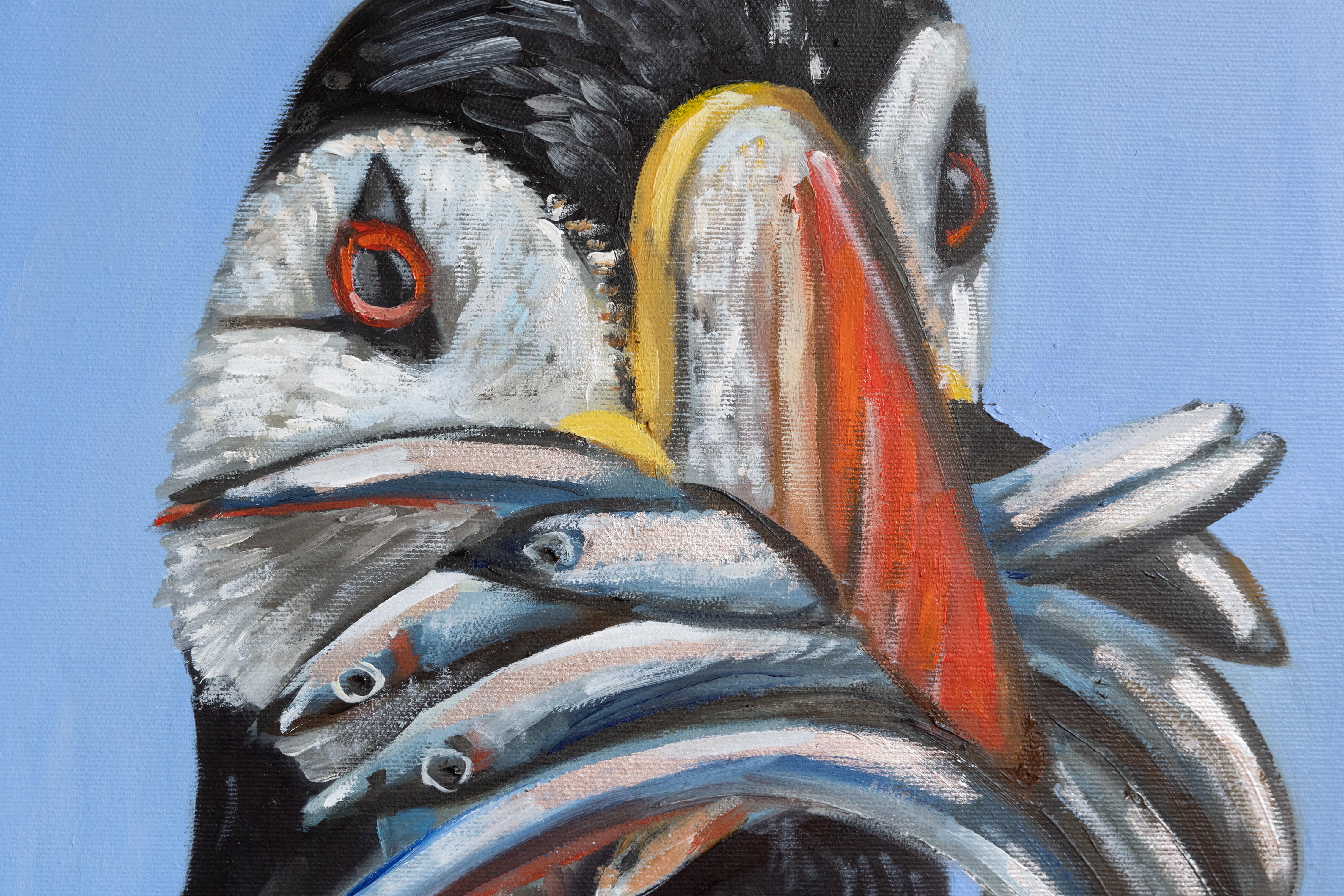El almuerzo de Puffin  pintura original - Painting de Alina O'Dwyer
