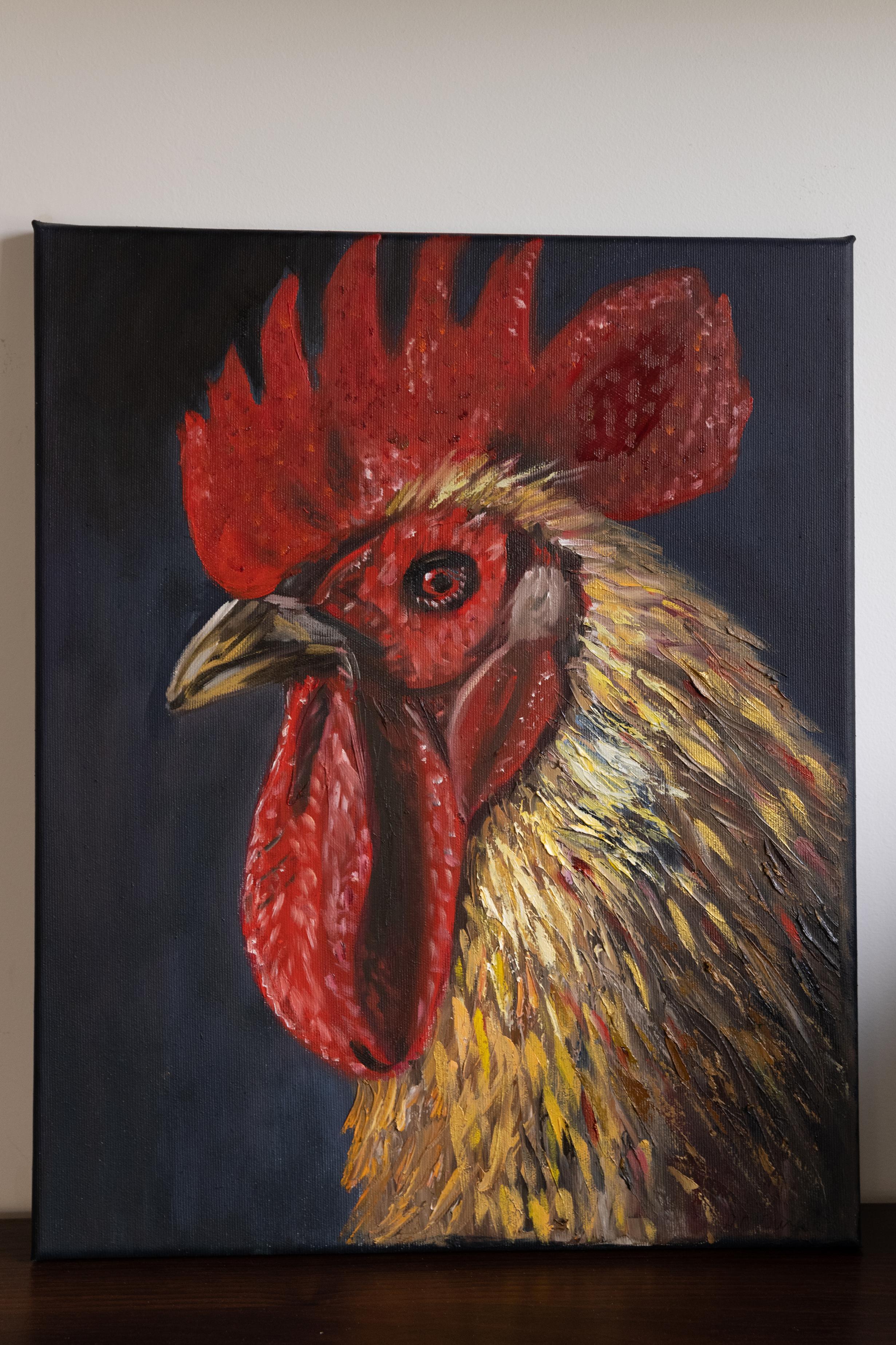 Rooster . Originalgemälde (Schwarz), Animal Painting, von Alina O'Dwyer