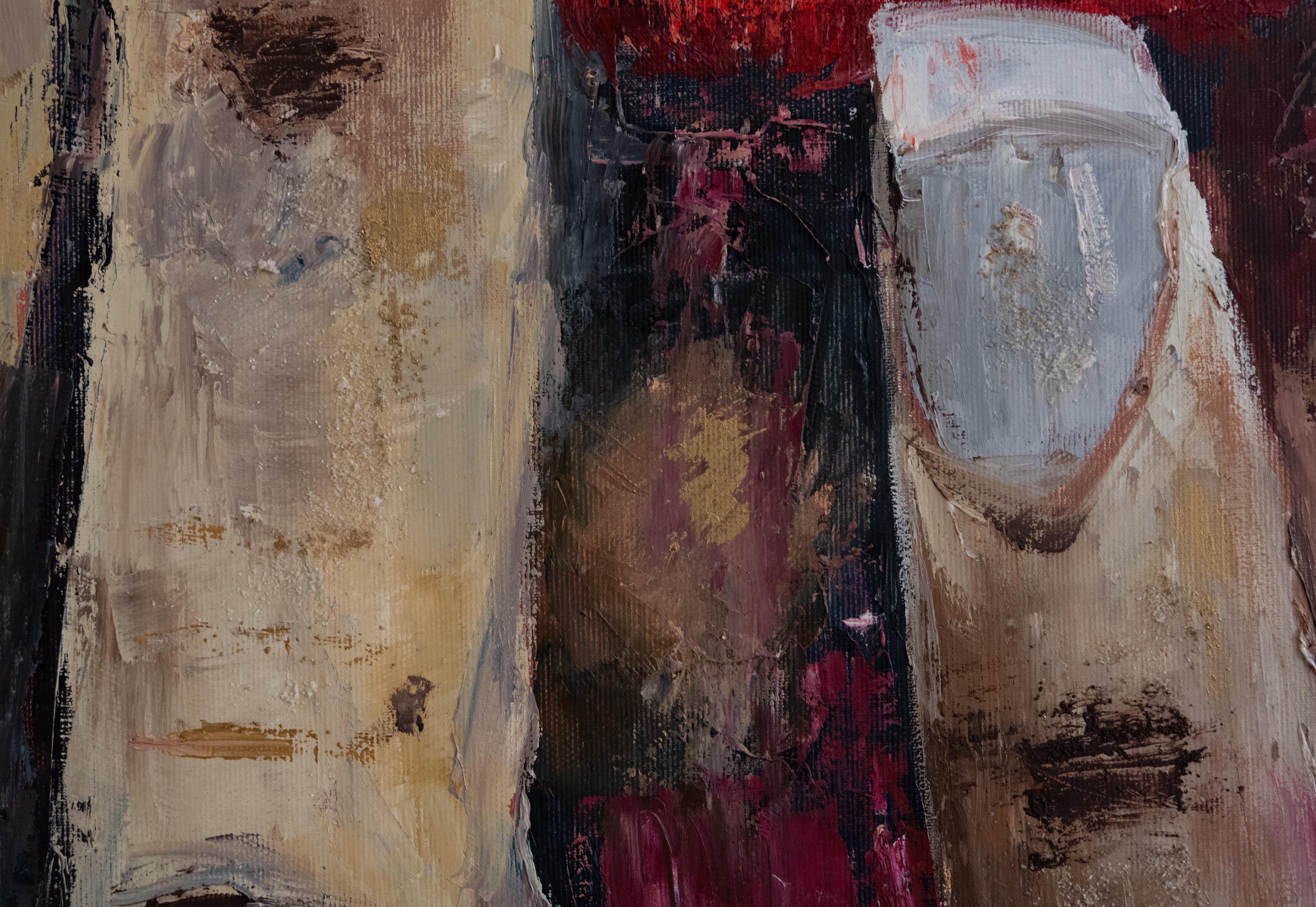 Habla . pintura original - Portrait Painting Gris de Alina O'Dwyer
