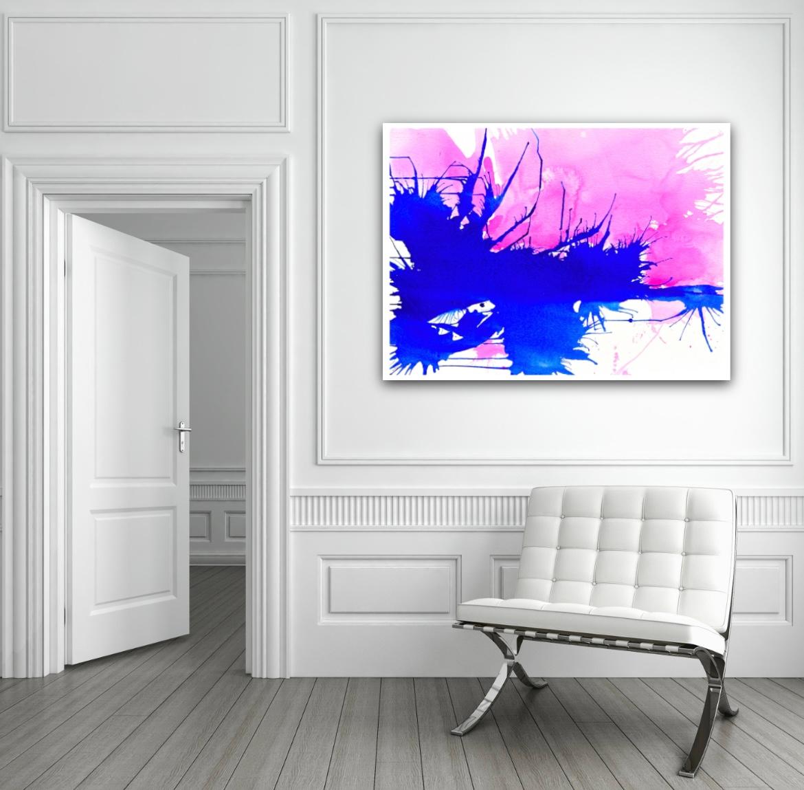 Blue and Pink explosion - Abstract Painting by  Alina Poloboc