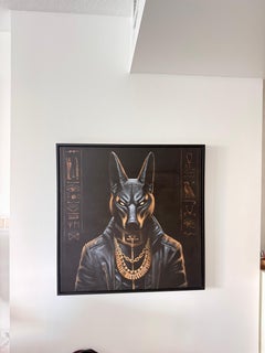 "Anubis" Pintura al óleo figurativa animal 36" x 36" pulgadas by Alina Shimova