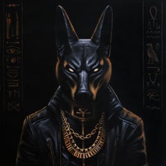 "Anubis" Figurative Animal Oil Painting 36" x 36" inch by Alina Shimova