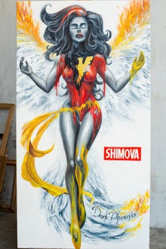 « Dark Phoenix », peinture à l'huile de 59 pouces x 31 pouces d'Alina Shimova