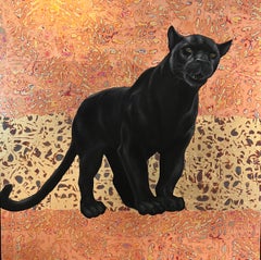 "Panther" Figurative Animal Oil painting 39" x 39" inch by Alina Shimova