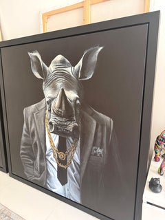 "Rino" Figurative Animal Oil Painting 48" x 48" inch by Alina Shimova